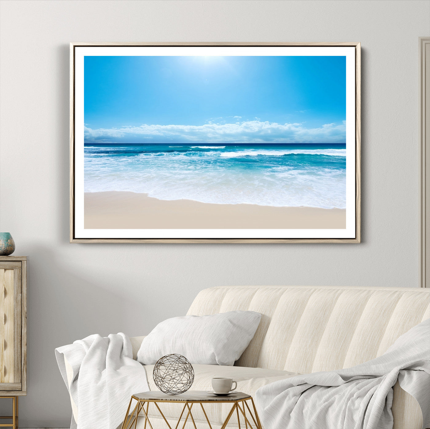 -Wall Art Canvas Print Shiny Blue Sea and Beach