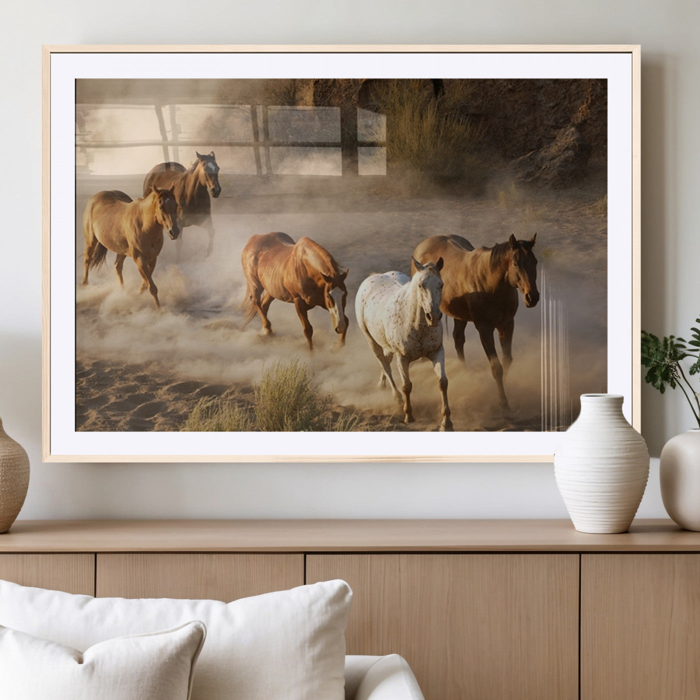 23809-MGC-FP-36x24_Natural-Large Wall Art 5 Horses Running on Sand Canvas Print