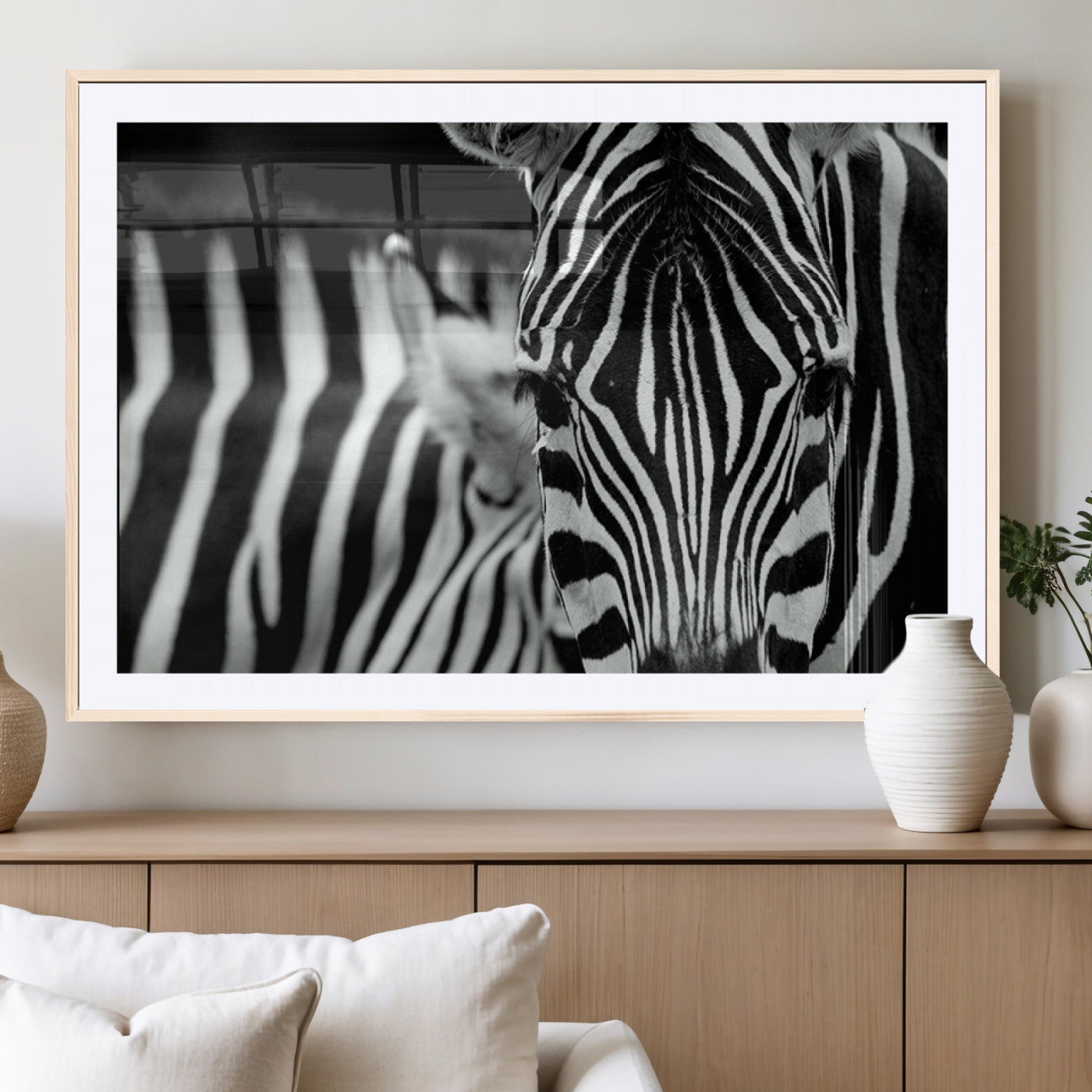 MGC-FP-36x24 - Zebra Wall Art – Close Up Black and White Animal Print, Bold Safari Decor for Living Room, Office, or Bedroom