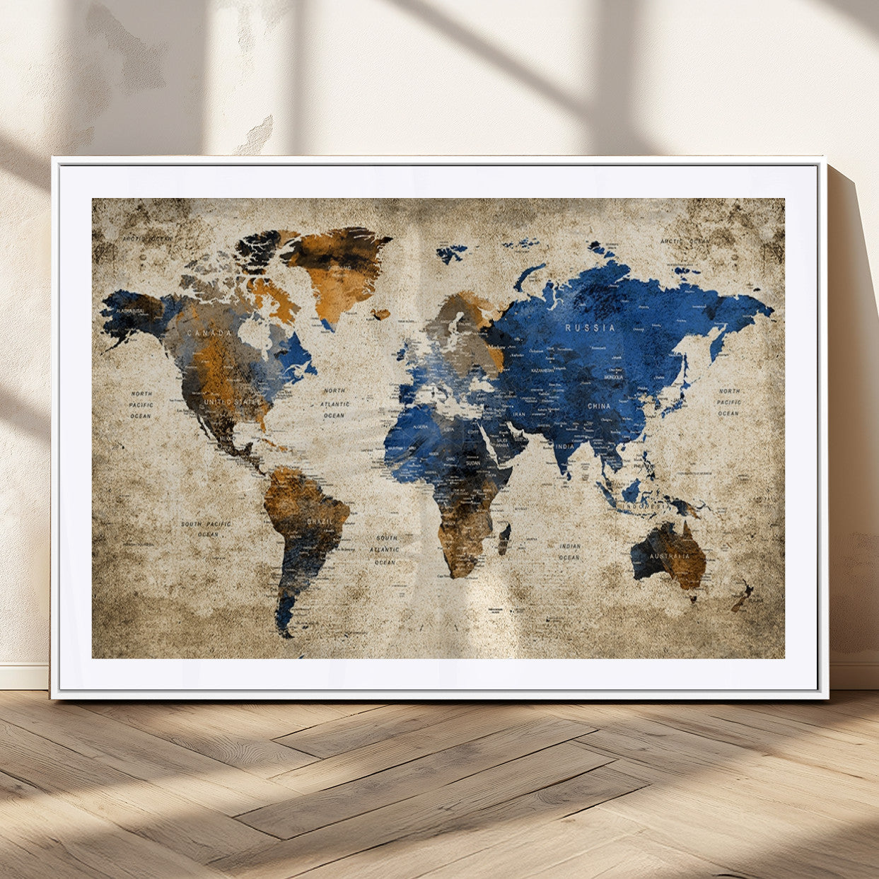 82930-MGC-FP-36x24_White-Push Pin World Map Canvas Print – Framed Travel Map Wall Art for Couples, Unique Gift Anniversary or Home Decor