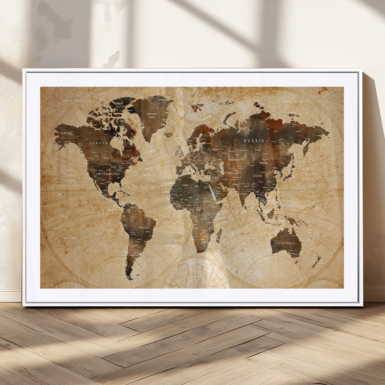 13813-MGC-FP-36x24_White-Push Pin World Map Canvas Print – Framed Travel Tracker Wall Art for Couples, Perfect Anniversary Gift and Home Decor