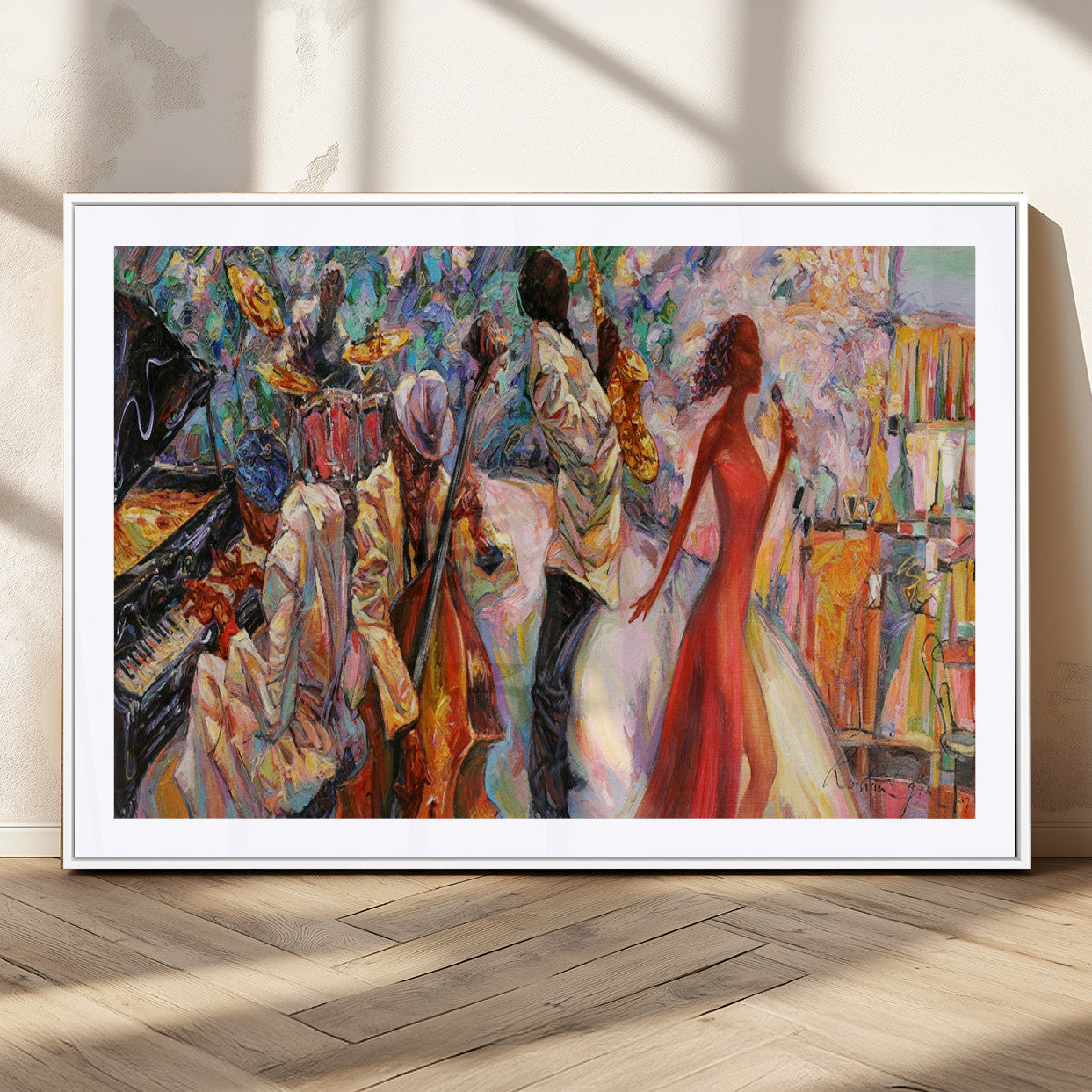 40574-MGC-FP-36x24_White-Abstract Afro American Jazz Canvas Wall Art | Music-Inspired Painting for Dining Room, Living Room,