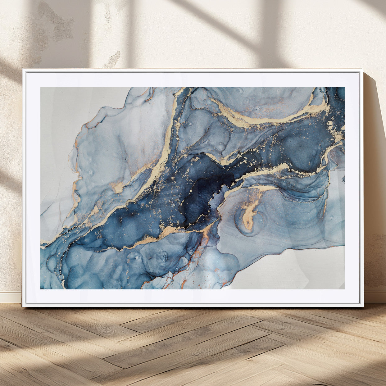 33782-MGC-FP-36x24_White-Abstract Art Print - Blue Abstract Canvas Wall Art Print Abstract Art Fluid Effect Marble Wall Art