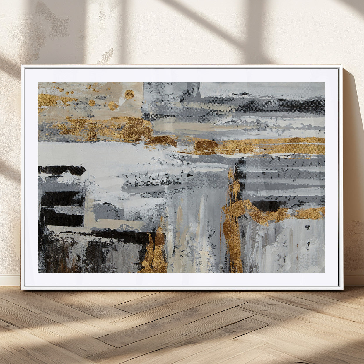 43177-MGC-FP-36x24_White-Abstract Painting Canvas Wall Art Print Paint Drip Art Brush Strokes Gray Artwork