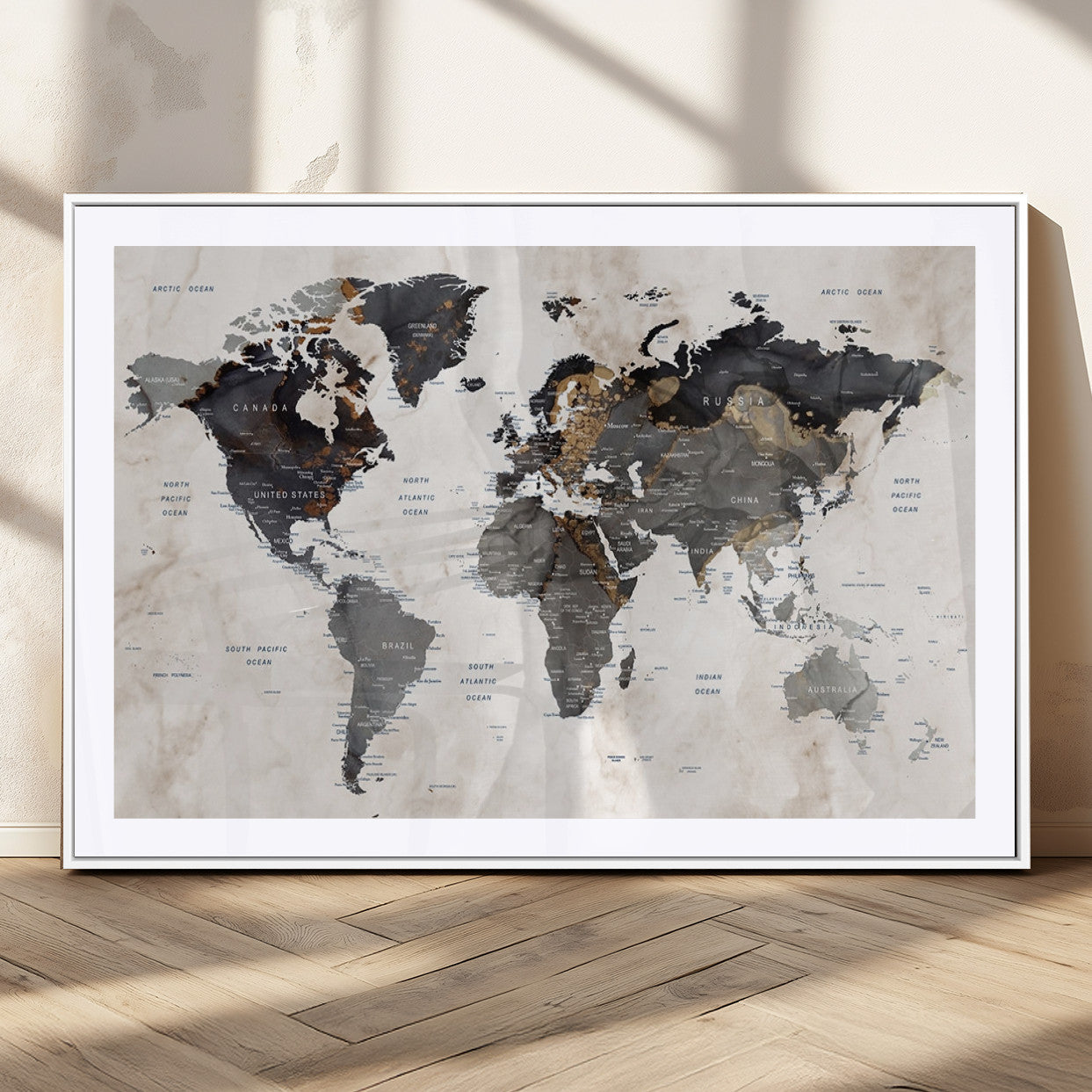 48937-MGC-FP-36x24_White-Push Pin World Map Canvas Print – Framed Travel Tracker Wall Art for Couples, Romantic Anniversary Gift and Home Decor