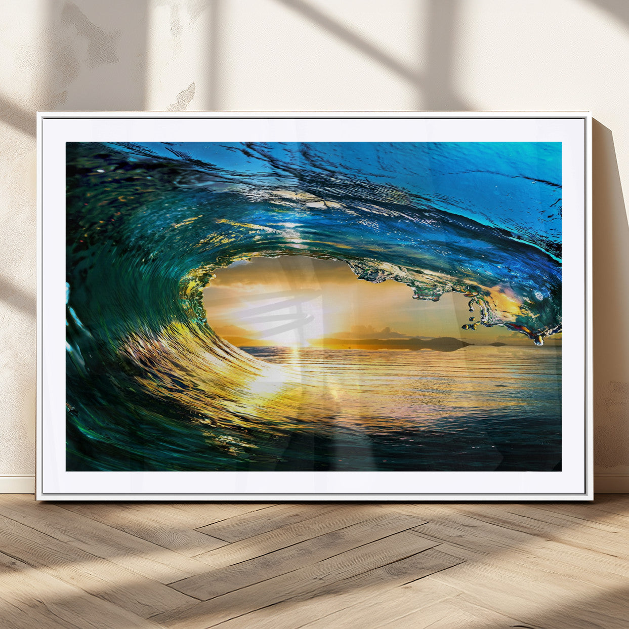 19378-MGC-FP-36x24_White-Ocean Wave at Sunset Canvas Art, Large Wall Print of Vibrant Water Waves, Coastal Art for Living