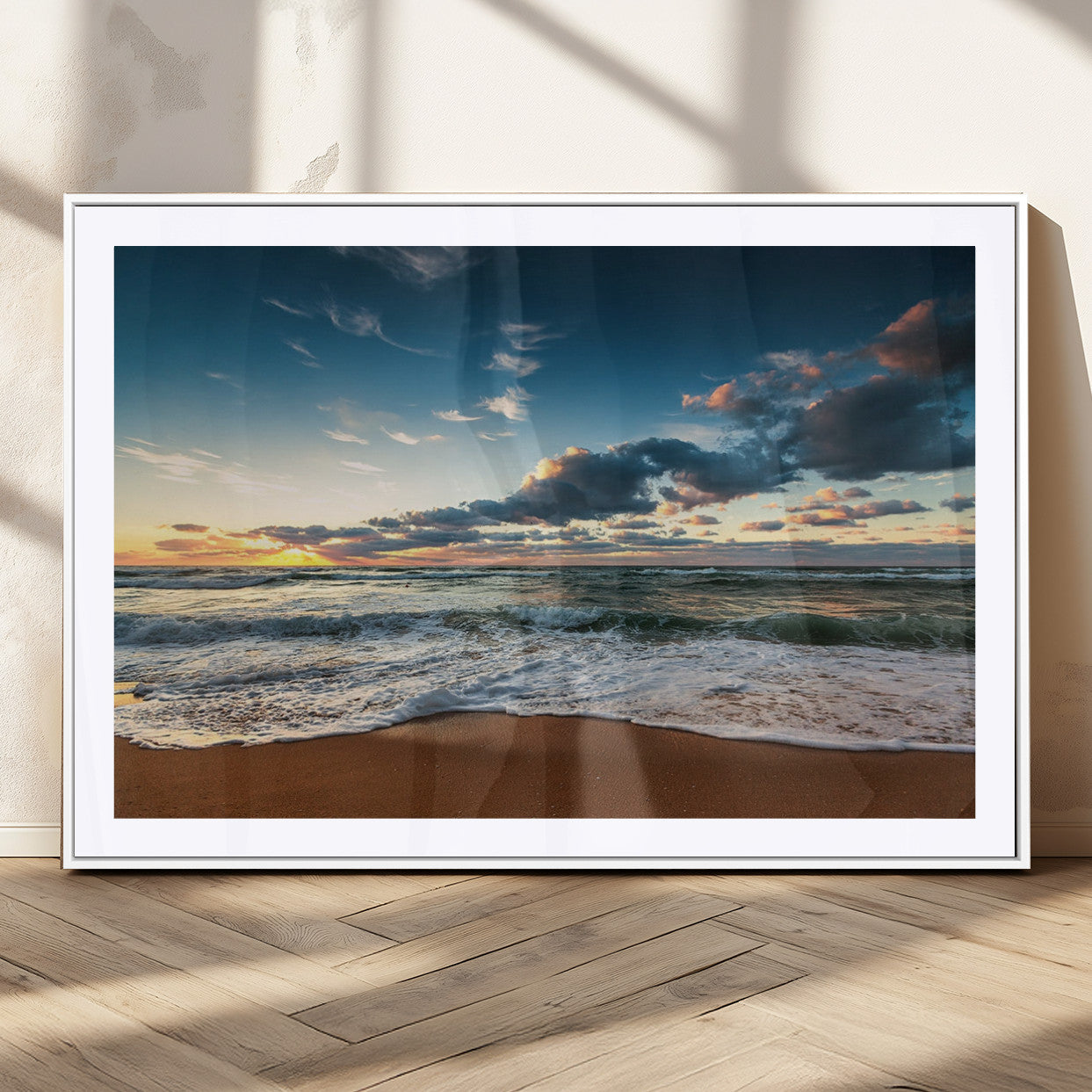58103-MGC-FP-36x24_White-Ocean Beach Wall Art Canvas Print Sunset Artwork Print Coastal Wall Art