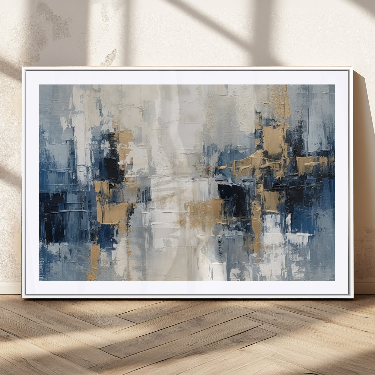 44344-MGC-FP-36x24_White-Modern Abstract Canvas Wall Art in Blue and Gold Tones | Large Contemporary Art for Living Room,