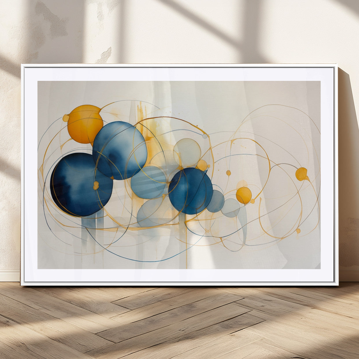 36188-MGC-FP-36x24_White-Geometric Blue Orange Abstract Wall Art Canvas, Geometric Blue Orange Canvas Print