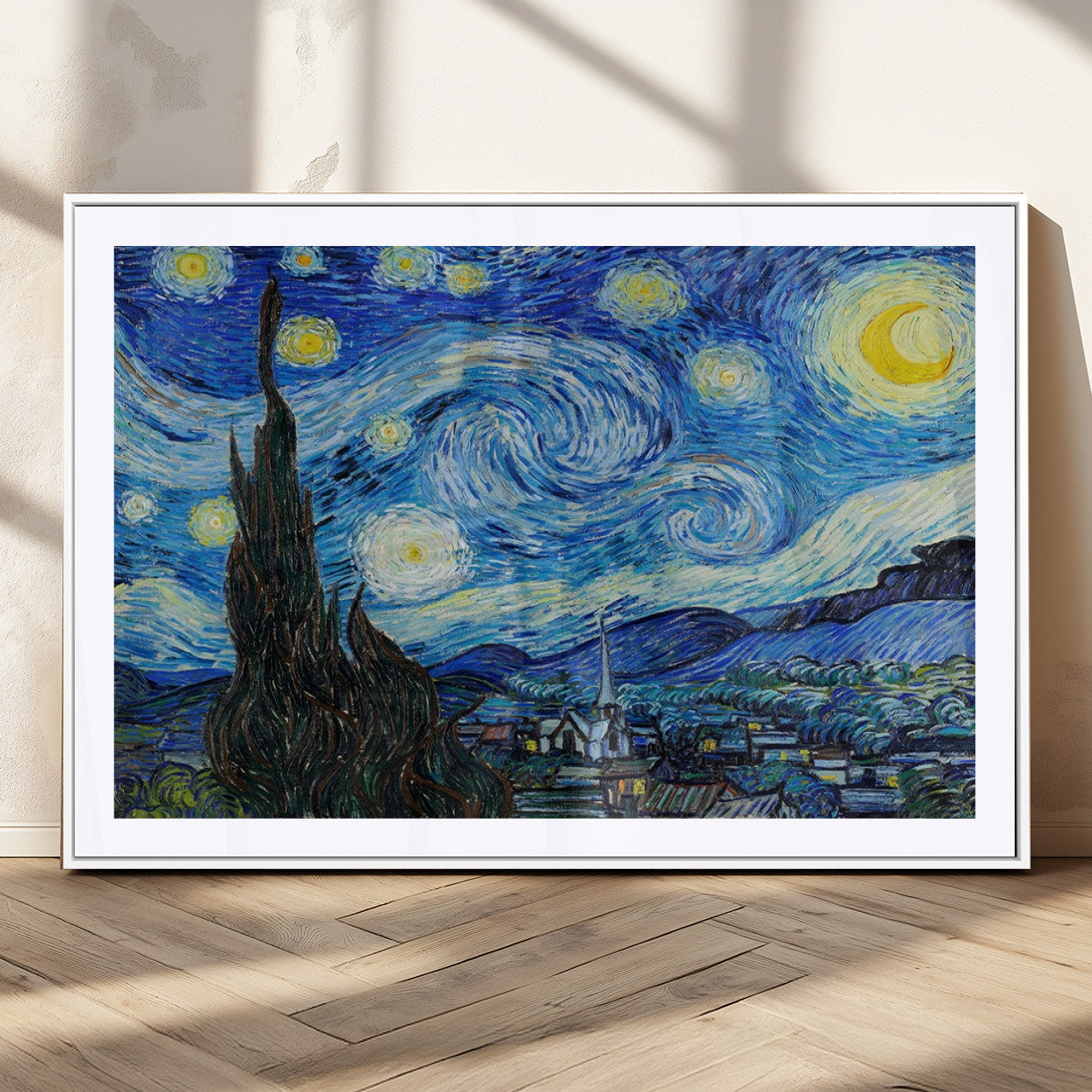 39177-MGC-FP-36x24_White-Vincent Van Gogh The Starry Night Abstract Wall Art Canvas Print