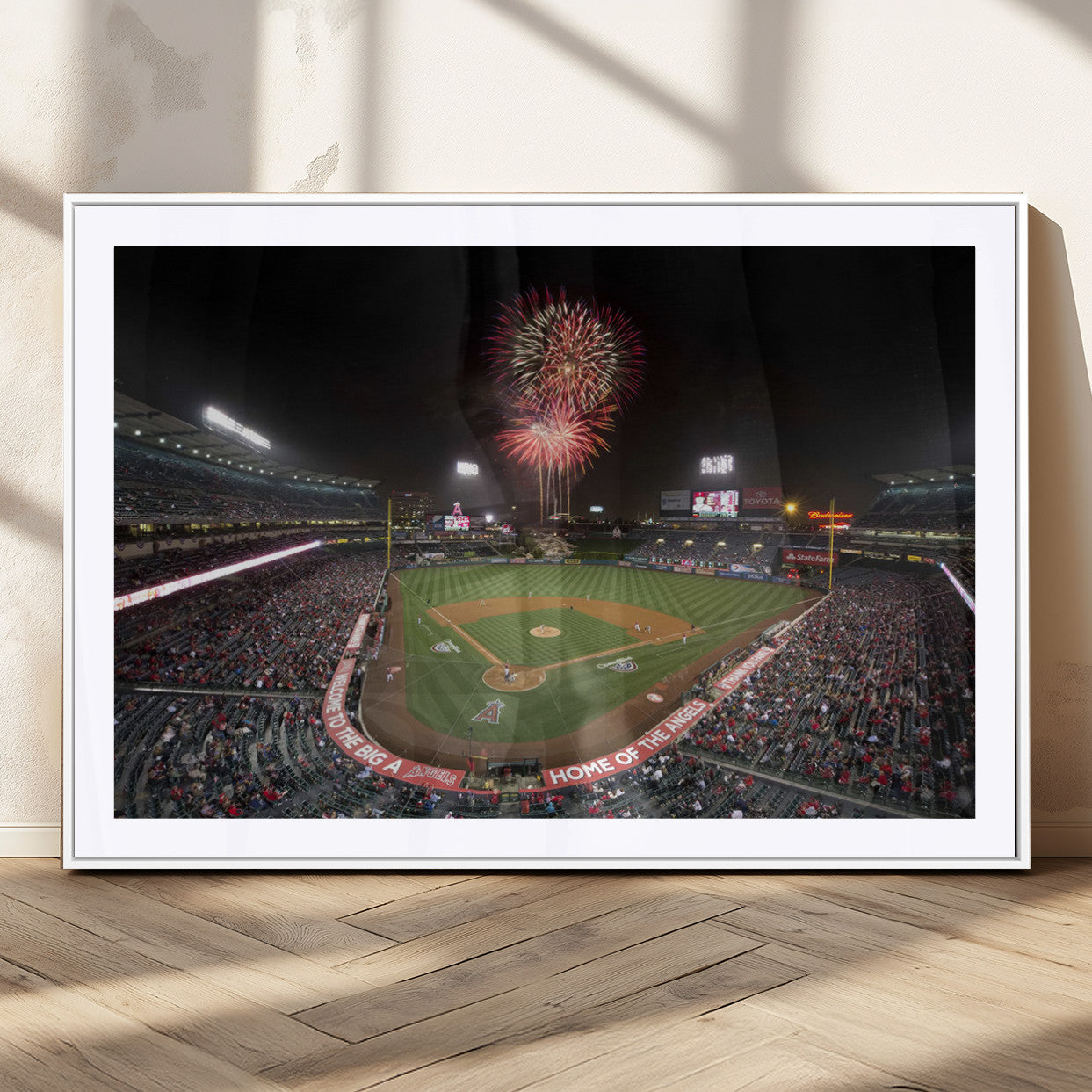 63592-MGC-FP-36x24_White-Fireworks at Angel Stadium – Los Angeles Angels Canvas Print, Framed Los Angeles Angels Wall Art
