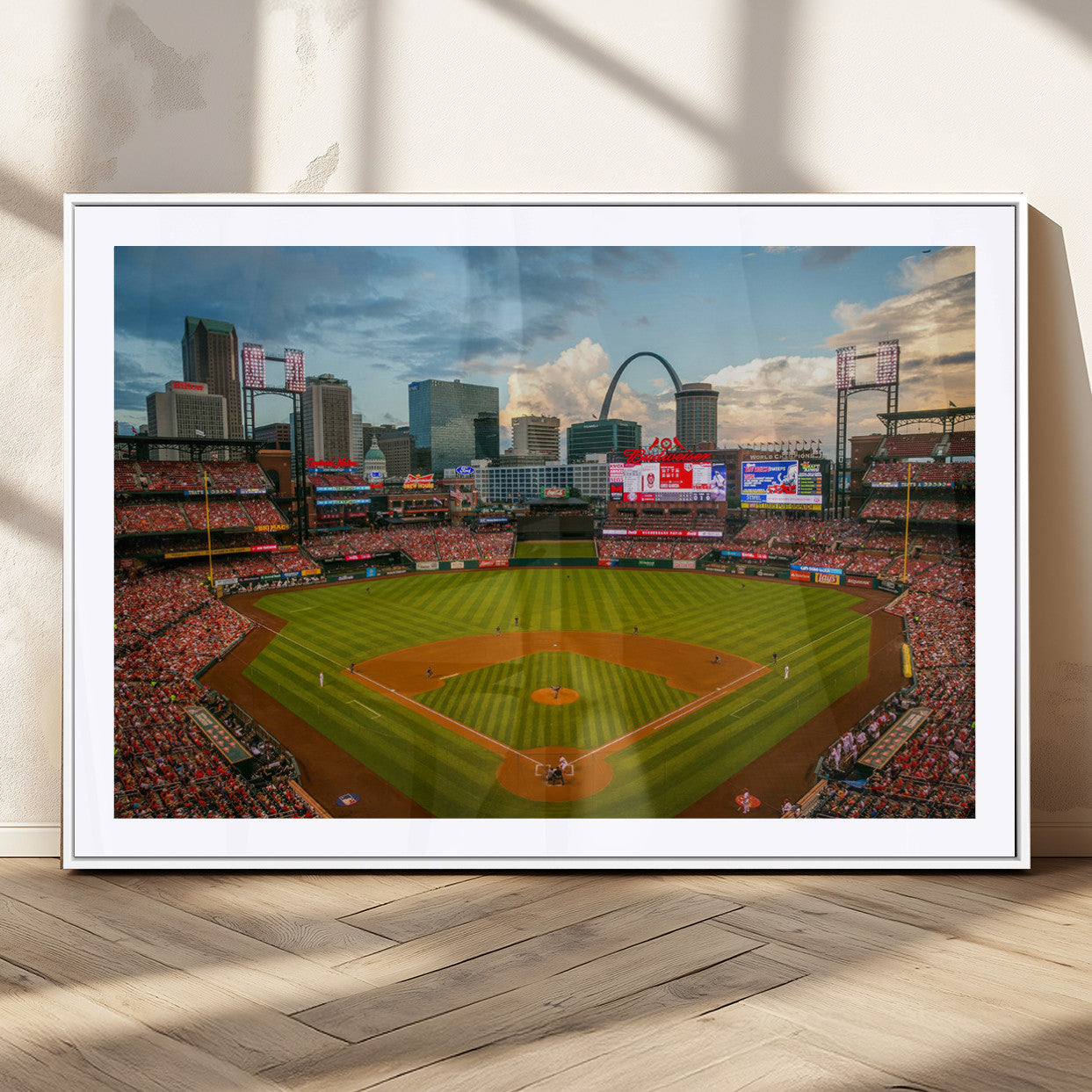91908-MGC-FP-36x24_White-Busch Stadium Wall Art Print | St. Louis Cardinals Baseball Stadium Canvas Print | Framed Sports
