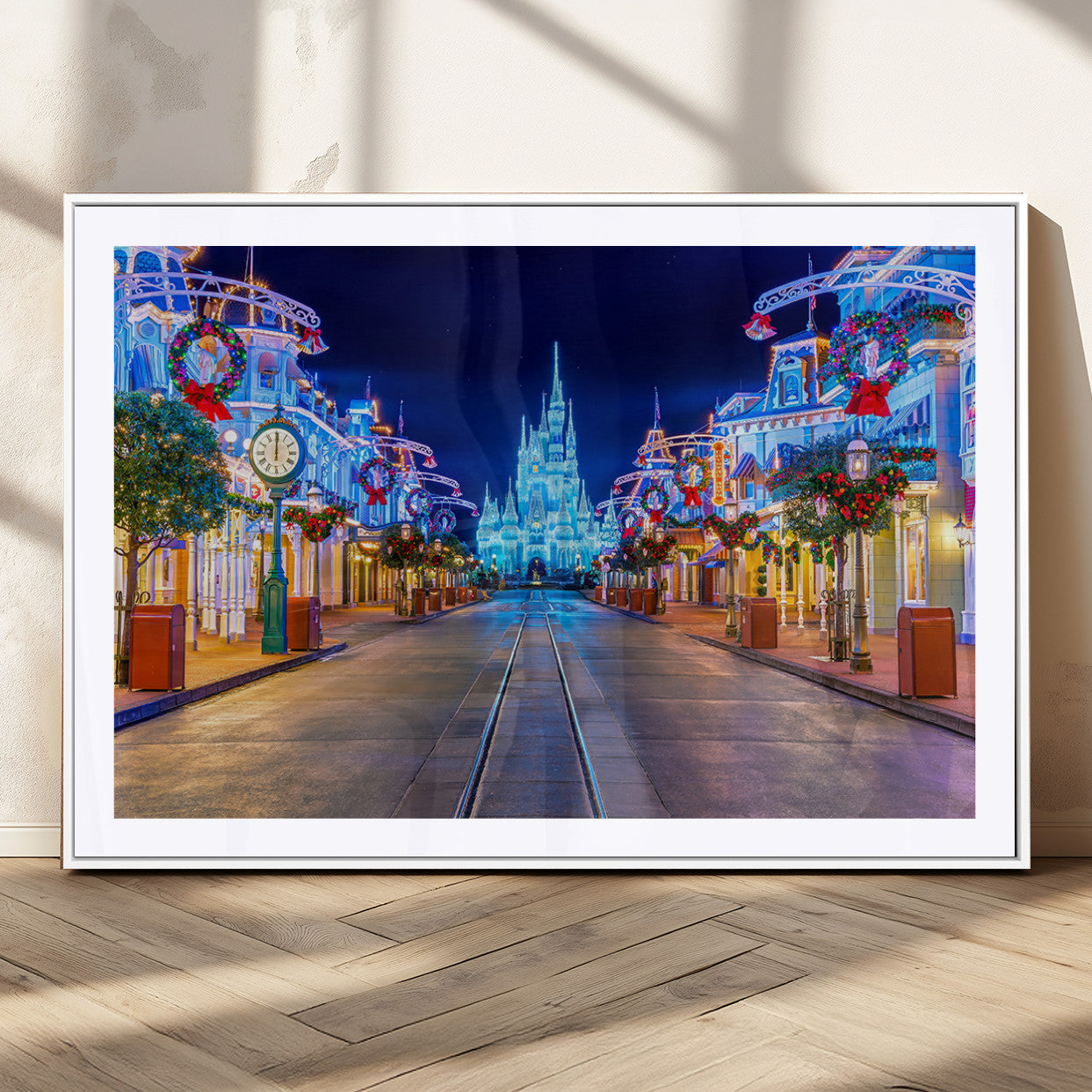 12470-MGC-FP-36x24_White-Disney Castle Wall Art – Large Magic Kingdom Canvas Artwork, Fairytale Design, Kids Room Christmas Decor for Home, Office