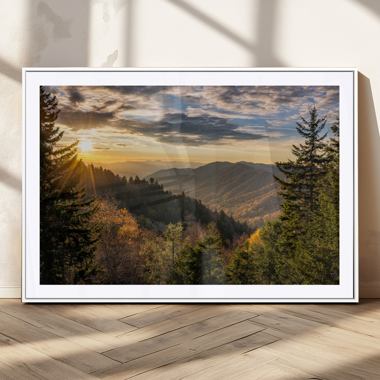 73692479-MGV-CV-36X24-Sunrise Over the Smoky Mountains Canvas Wall Art – Breathtaking Scenic Landscape Photography in a