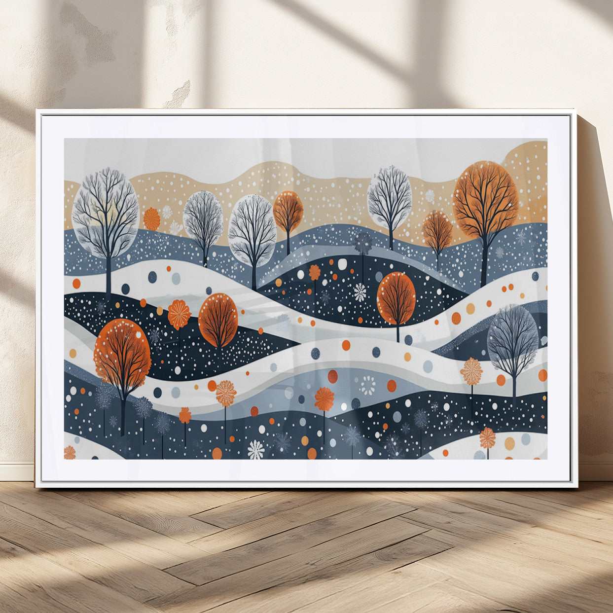 22651-MGC-FP-36x24_White-Abstract Winter Landscape Canvas Wall Art Print - Large Colorful Nature Wall Decor