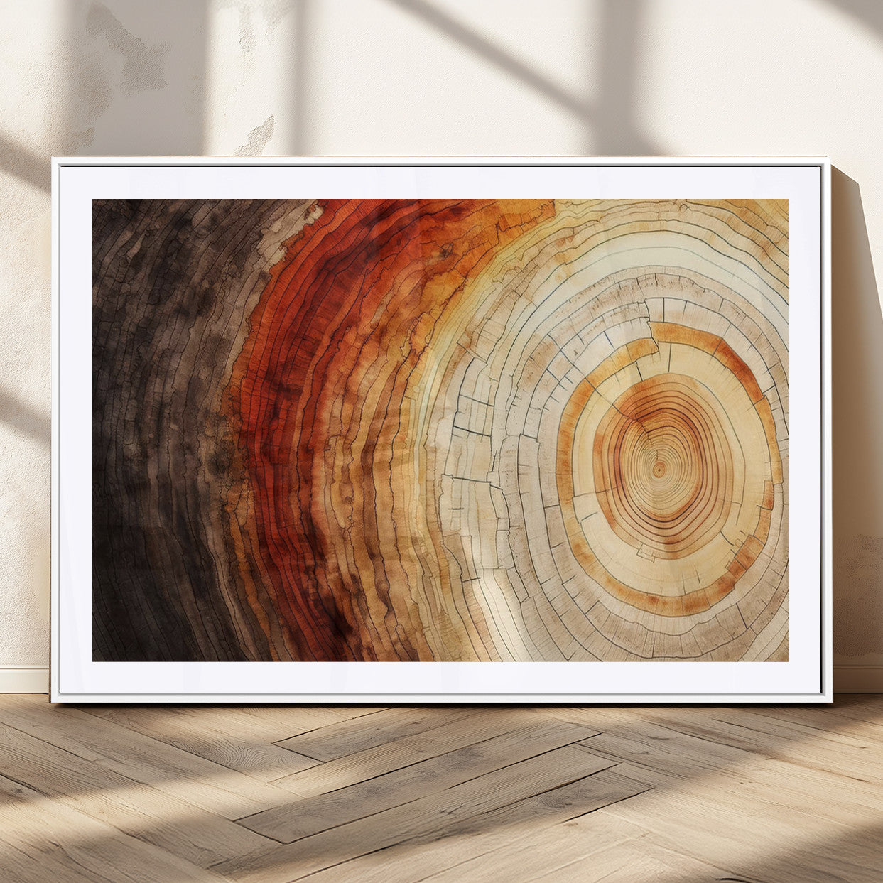 57529-MGC-FP-36x24_White-Tree Ring Print on Canvas Wall Art, Tree Stump Print, Wood Wall Art Living Room, Abstract Natural