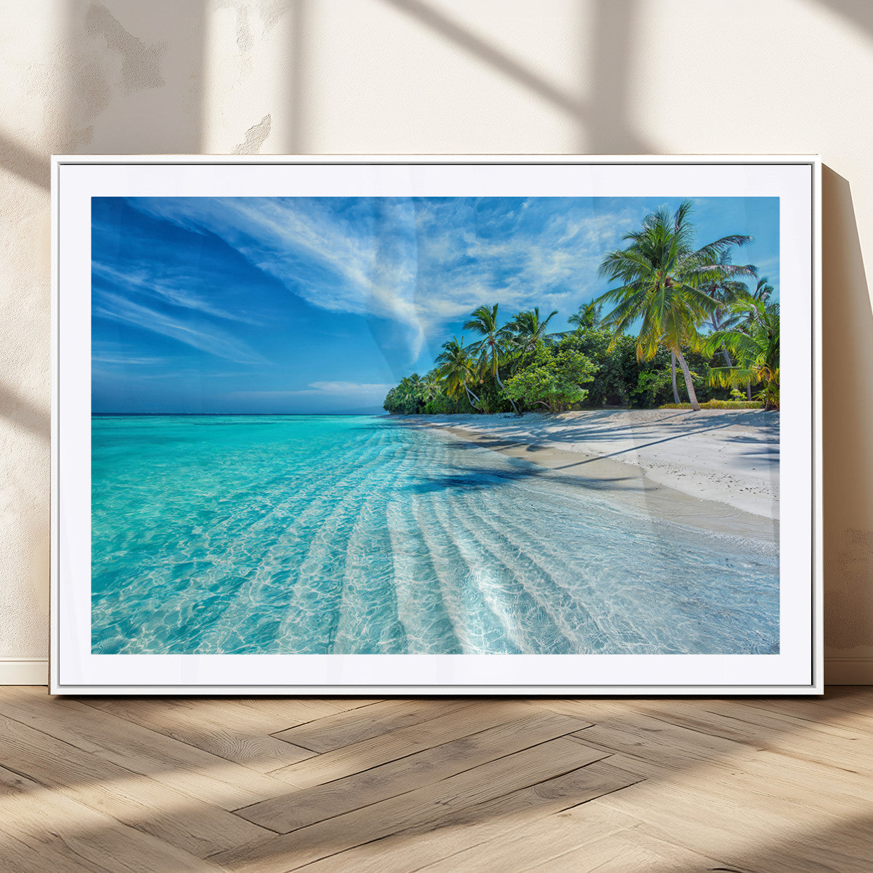 14788-MGC-FP-36x24_White-Tropical Beach Wall Art Canvas Print - Serene Ocean Landscape with Crystal Clear Turquoise Water and