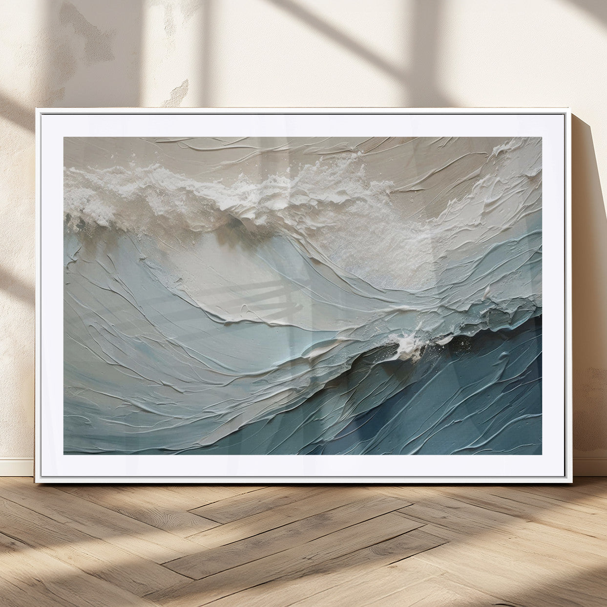 36946-MGC-FP-36x24_White-Waves Abstract Wall Art Print, Modern Framed Abstract Canvas Print, Abstract Painting for Living