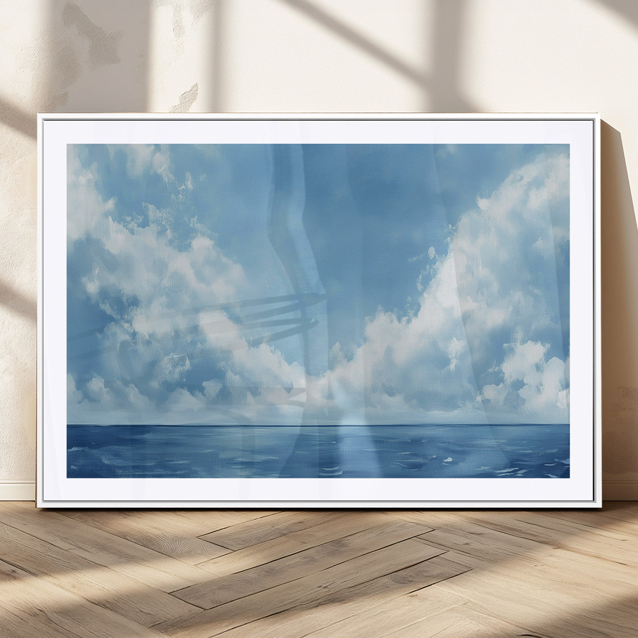 57554-MGC-FP-36x24_White-Abstract Ocean Print Artwork- Serene Blue Ocean Canvas Wall Art - Minimalist Ocean and Sky Canvas
