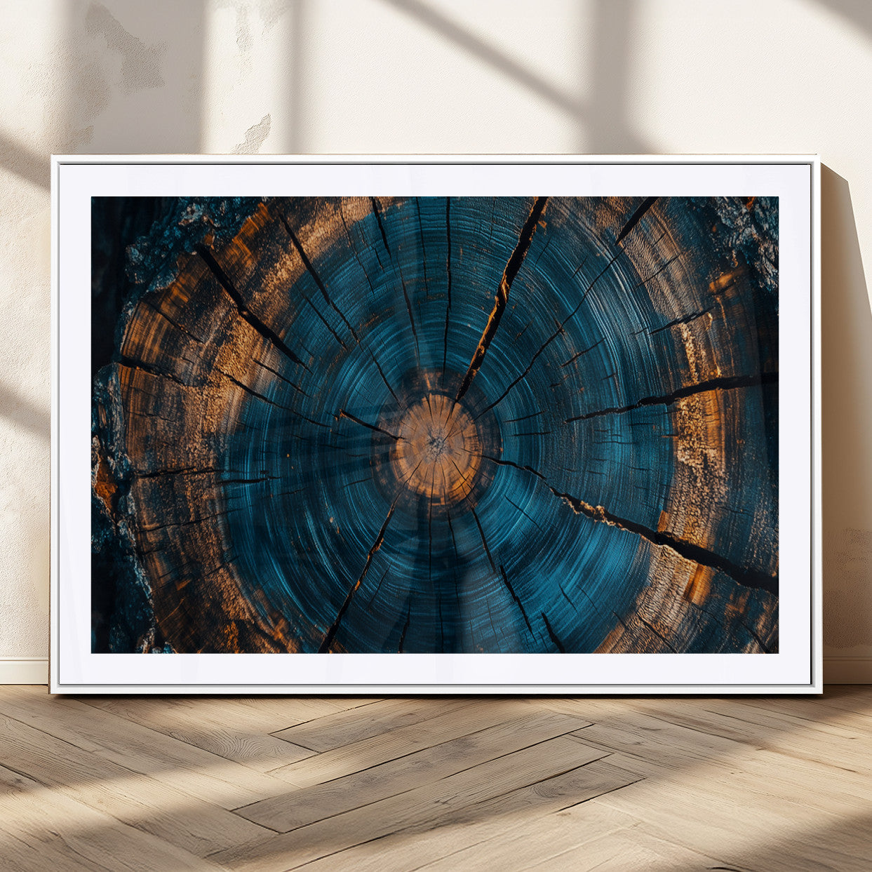 65231-MGC-FP-36x24_White-Farmhouse Wall Art - Abstract Tree Rings Canvas Wall Art Print, Framed Wood Grain Rings Artwork
