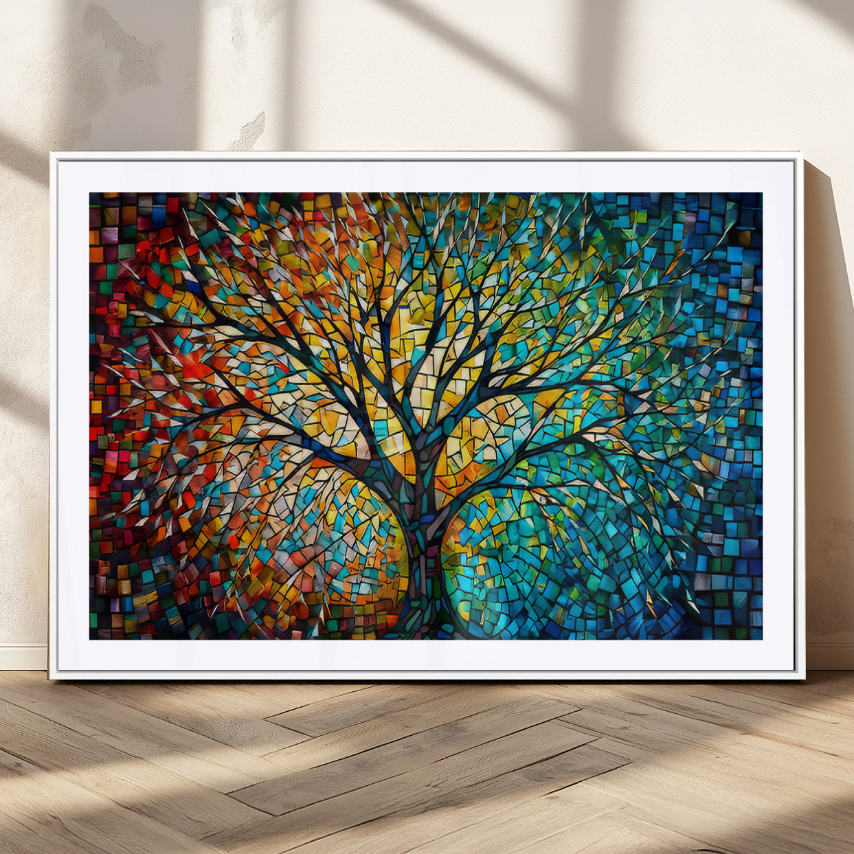 99325-MGC-FP-36x24_White-Yggdrasil Tree of Life Wall Art Print Canvas | Mosaic Style 3-Panel Canvas Print