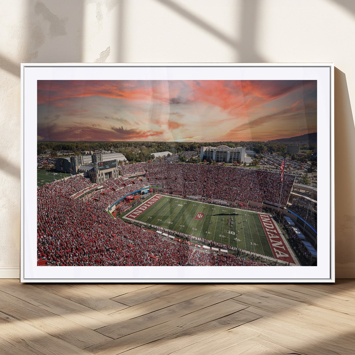 51135-MGC-FP-36x24_White-Indiana Memorial Stadium Wall Art Canvas Print, Framed Studium Canvas Art, Indiana Memorial Stadium