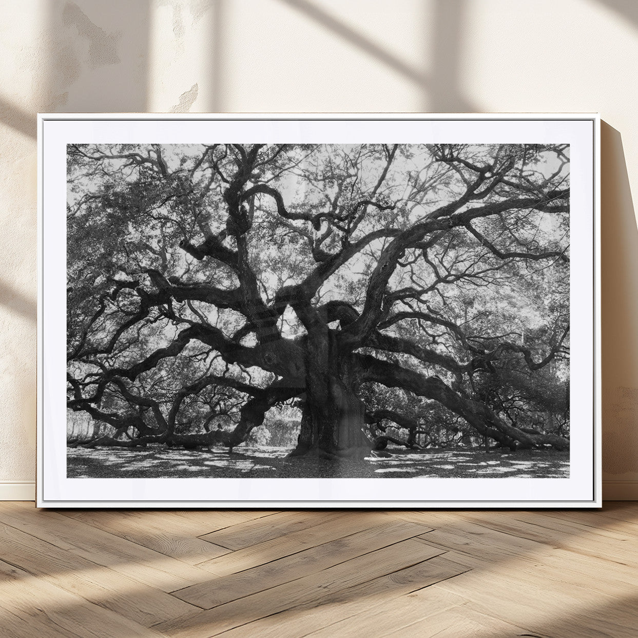 81655611-MGV-CV-36X24-Ancient Oak Wall Art Canvas Print – Gnarled Tree Twisted Branches Dramatic Sky Moody Nature Artwork for Home Office
