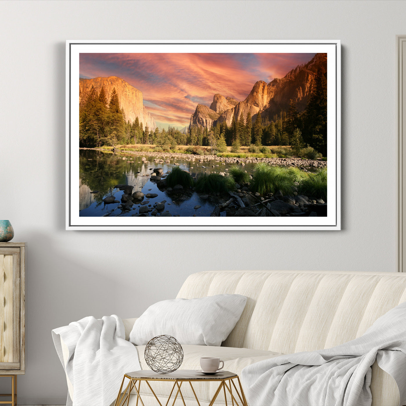 31199457-MGC-FP-36x24-Yosemite Valley Canvas Wall Art, Framed El Capitan Art Picture Print, Sunset Sky Perfect Vibrant