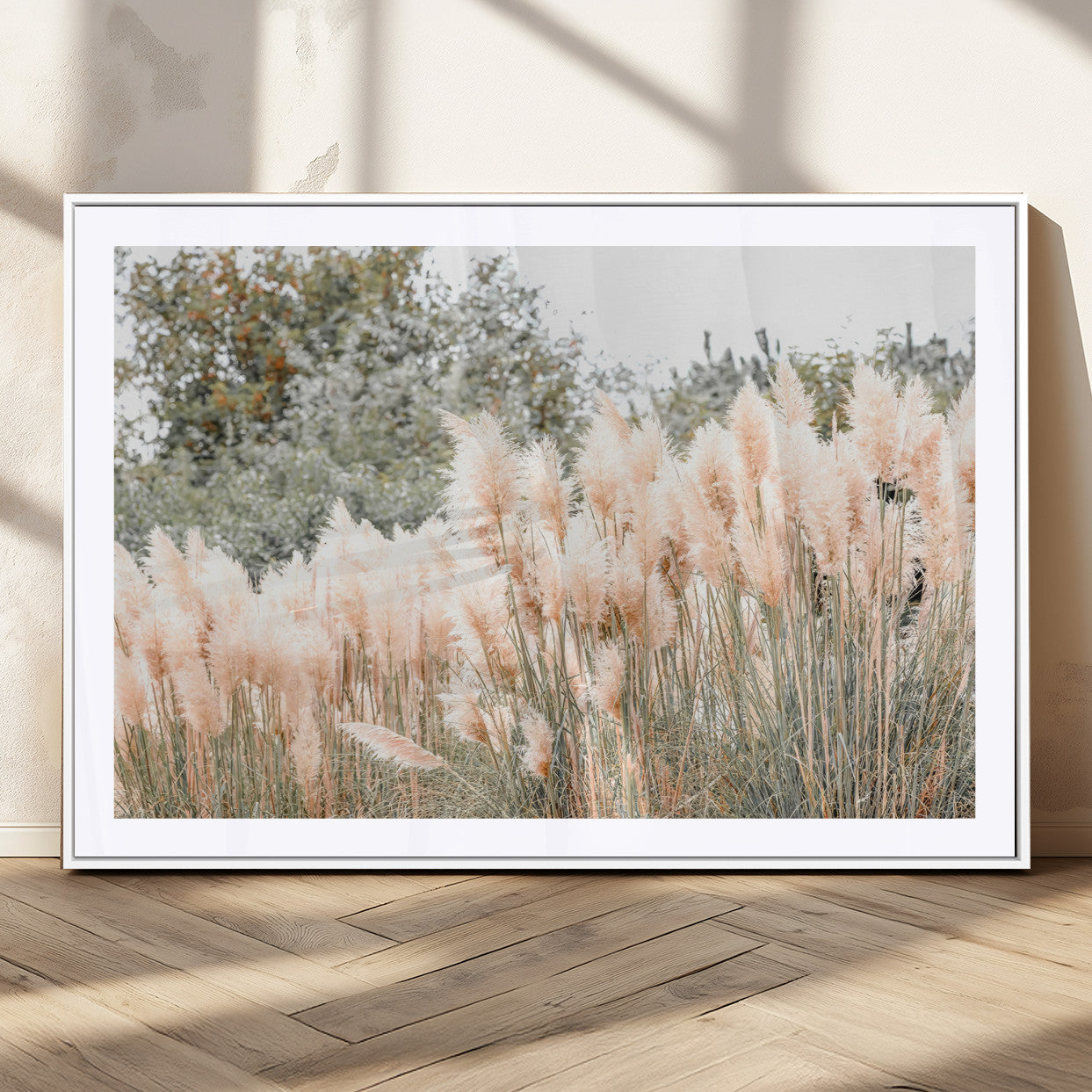 21826392-MGV-CV-36X24 - Pampas Grass Wall Art – Soft Blush Hues and Natural Texture Canvas Print, Serene Outdoors & Botanical Charm for Living Room or Nature Decor