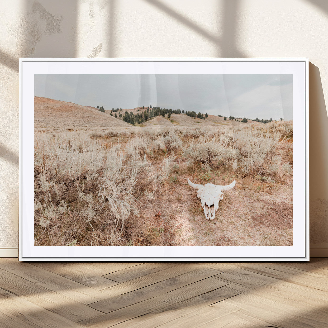 97234735-MGV-CV-36X24 - Desert Skull Wall Art – Arid Landscape & Sagebrush Canvas Print, Rustic Nature and Earth Tones for Living Room or Minimalist Decor