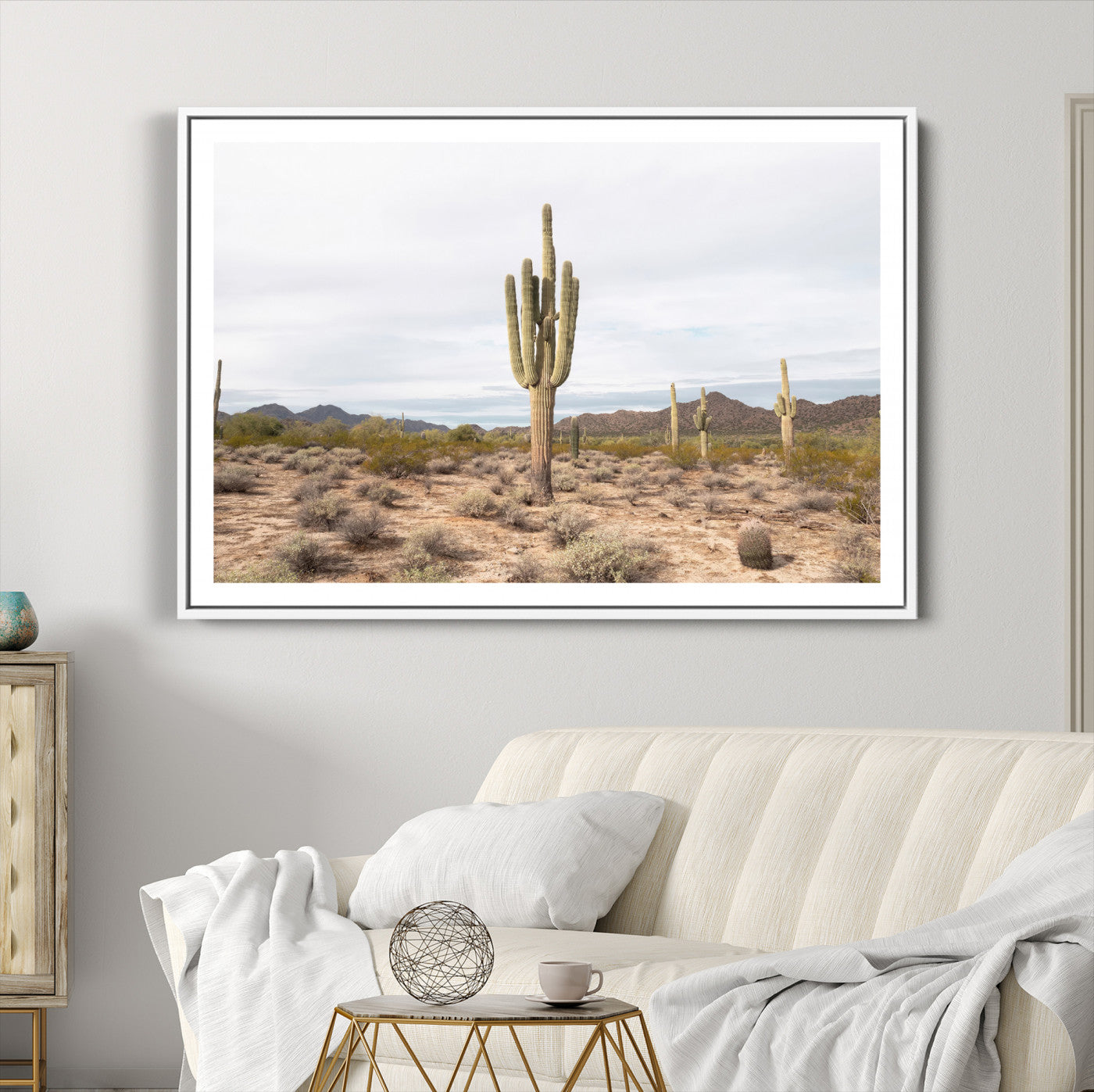 96147924-MGC-FP-36x24-Saguaro Cactus Wall Art Canvas Print – Framed Desert Landscape Minimalist Boho Nature Artwork for Home Office