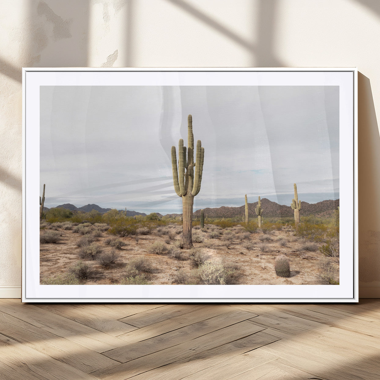 MGC-FP-36x24 - Saguaro Cactus Wall Art Canvas Print, Framed Desert Cactus Art Picture Print, Earthy Desert Perfect Southwestern Boho Decor Artwork
