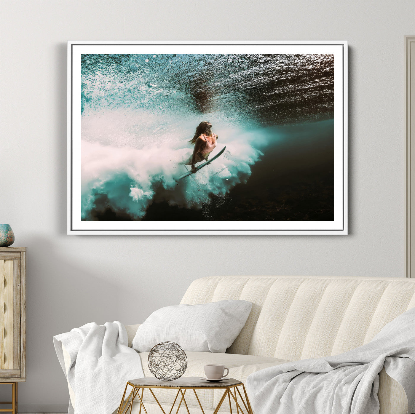85923512-MGC-FP-36x24-Vibrant Aquatic Motion Wall Art Canvas Print – Framed Underwater Swimming Scene Artwork for Home, Office Decor