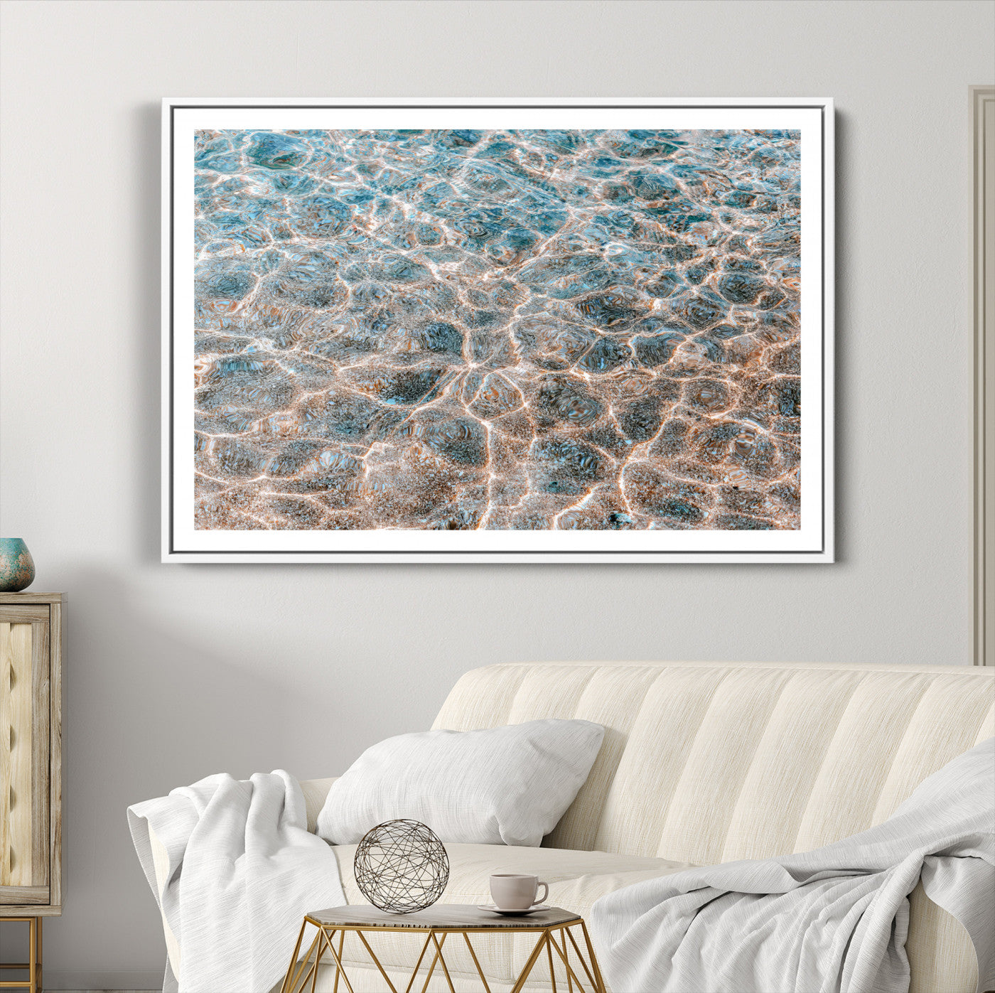26580287-MGC-FP-36x24-Clear Water Wall Art Canvas Print – Framed Sunlit Ocean Ripples Scene Artwork for Home, Office, Living Room Decor