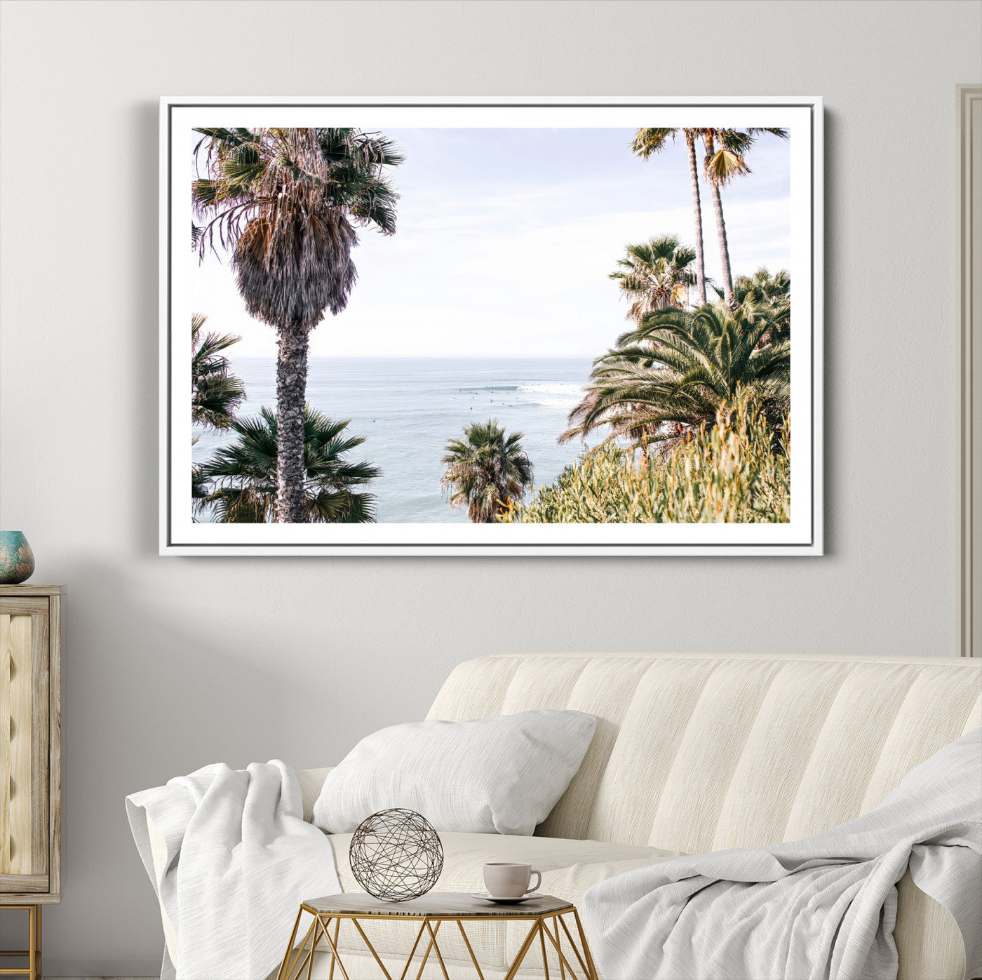 51404565-MGC-FP-36x24-Coastal Palm Trees Wall Art Canvas Print – Framed Ocean Breeze Tropical Scene Artwork for Relaxing Home, Office Decor