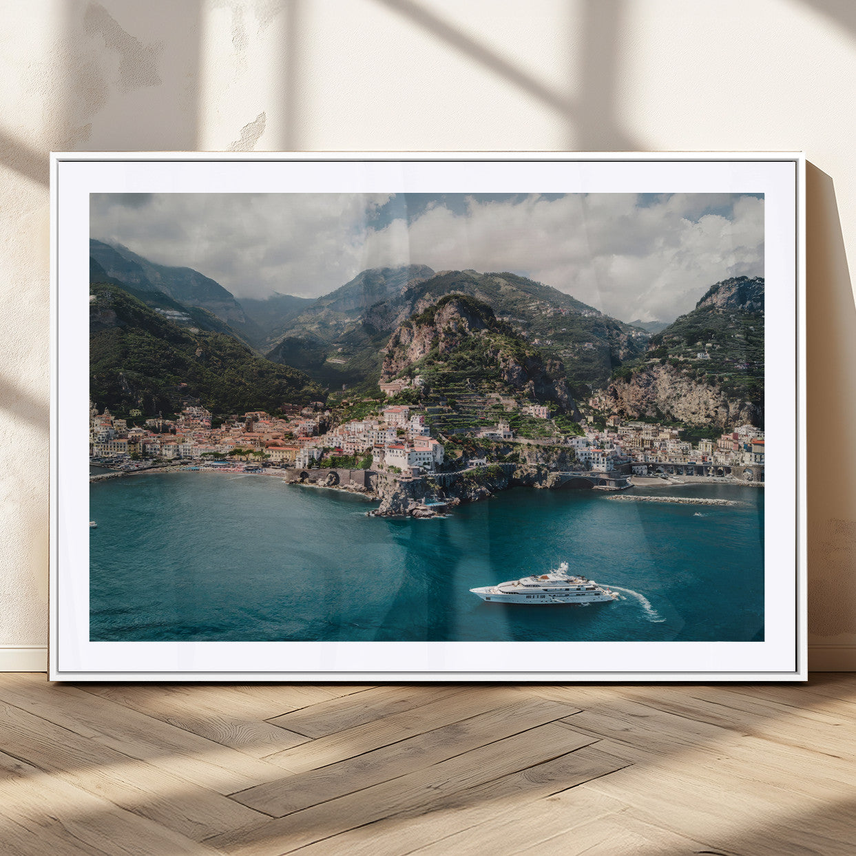 20321590-MGC-FP-36x24_White-Amalfi Coast Wall Art – Framed Italian Seaside Canvas Artwork, Mediterranean Landscape Design, Coastal Decor for Home, Office