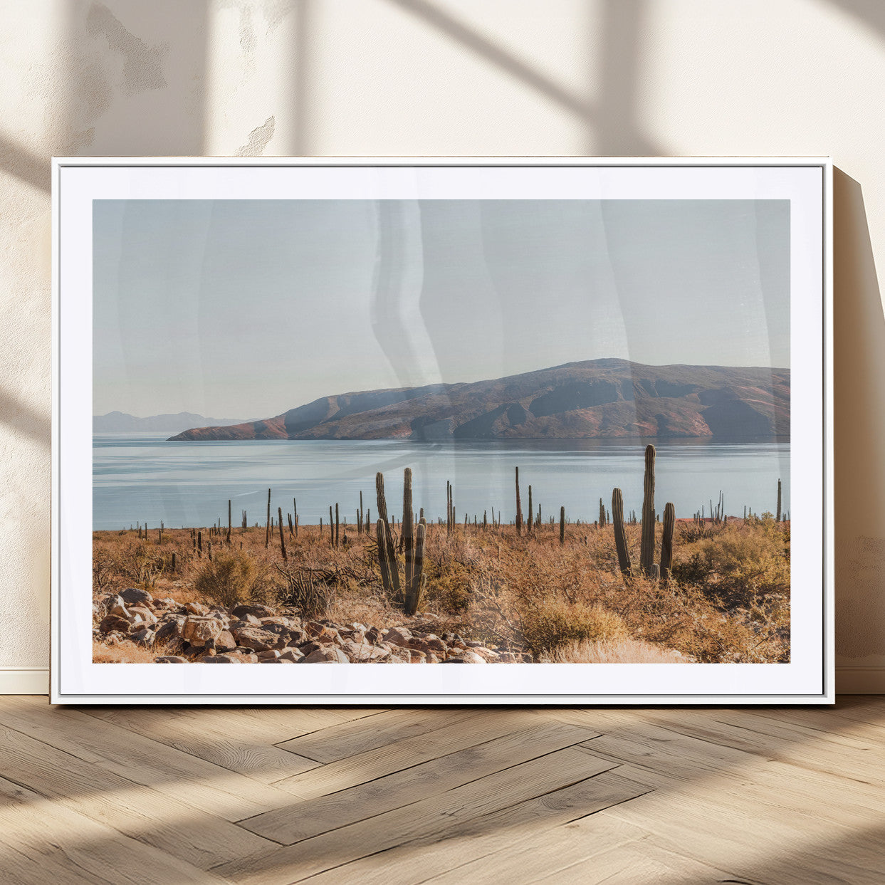 MGC-FP-36x24 - Desert Cactus Wall Art Canvas Print, Framed Baja Coastline Art Picture Print, Coastal Desert Perfect Southwestern Minimalist Decor Artwork
