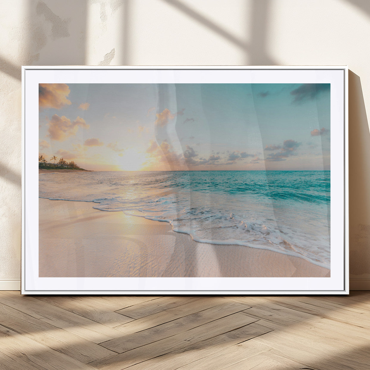 94538225-MGV-CV-36X24-Beach Sunset Wall Art Canvas Print – Framed Ocean Waves Summer Escape Coastal Nature Scene Artwork for Home Office