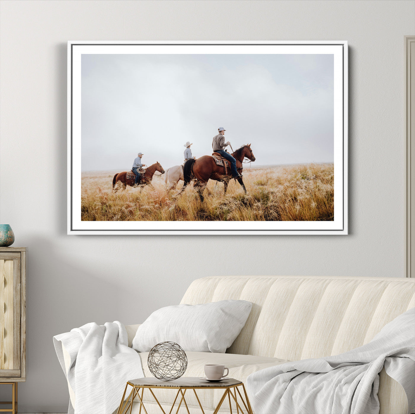 94723307-MGC-FP-36x24-Western Cowboys Wall Art Canvas Print – Rustic Prairie Horseback Riding Scene Country Landscape Artwork for Home Office