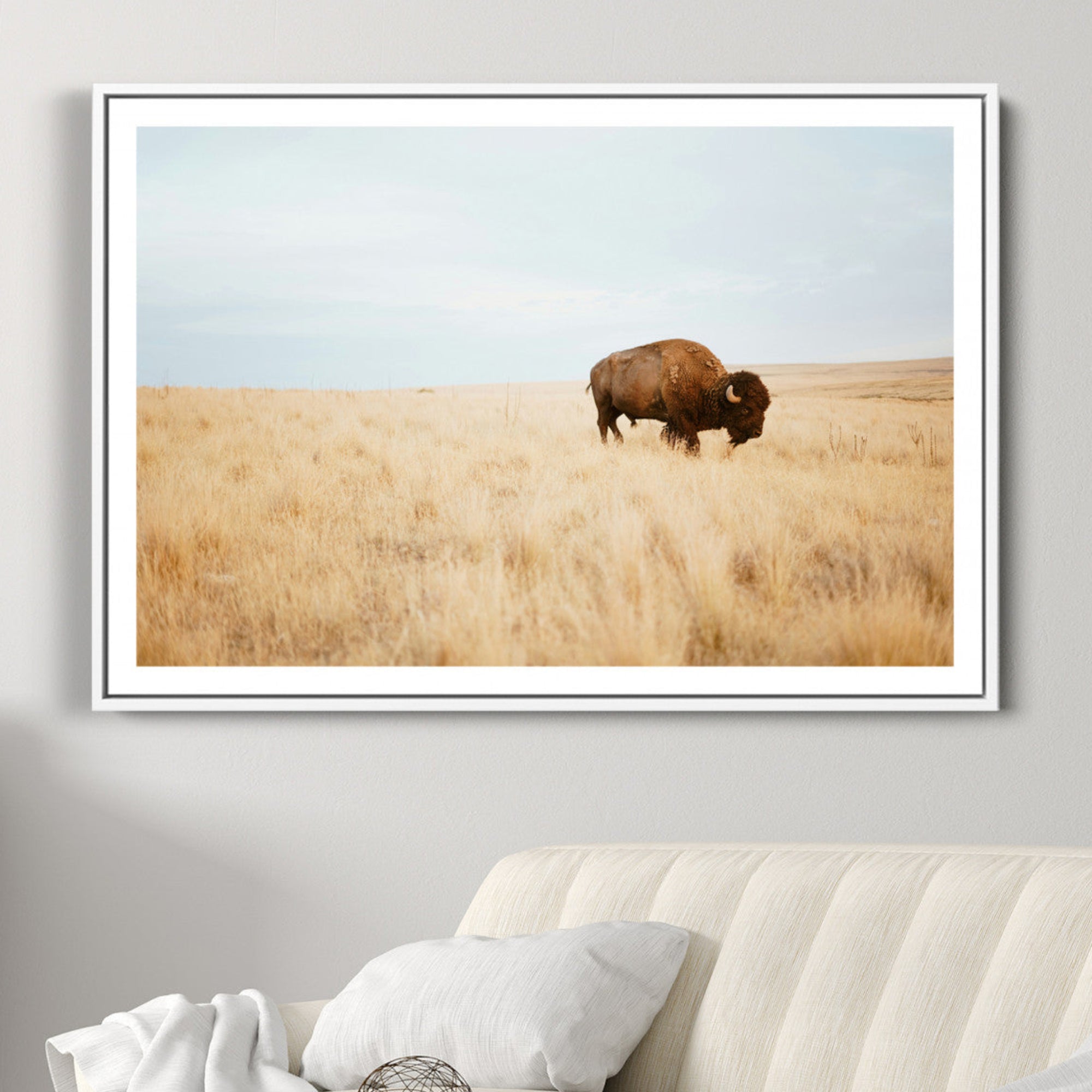 61392510-MGC-FP-36x24-Buffalo Wall Art Canvas Print – Framed Western Wildlife Rustic Prairie Scene Nature Artwork for Home Office