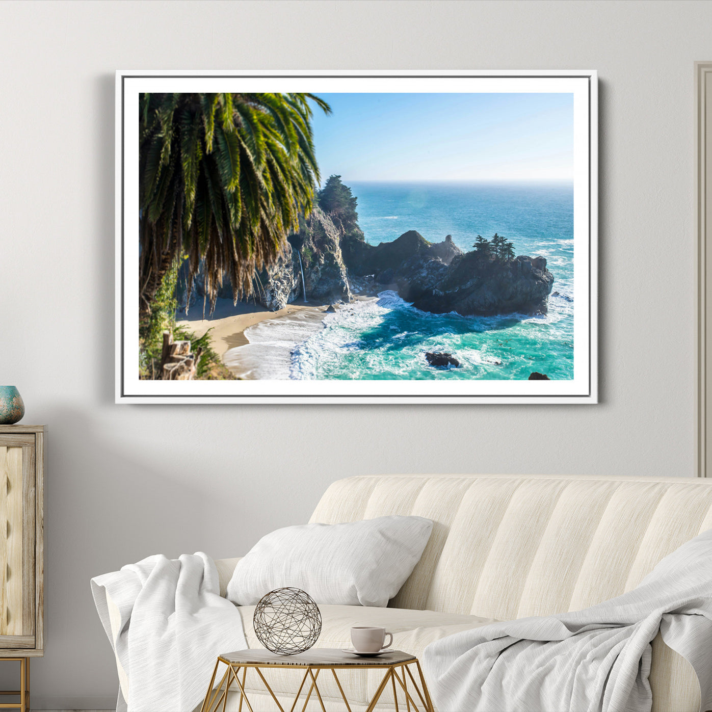 49714835-MGC-FP-36x24-Big Sur Wall Art Canvas Print – Framed California Coastline Tropical Ocean Photography Scenic Artwork for Home Office