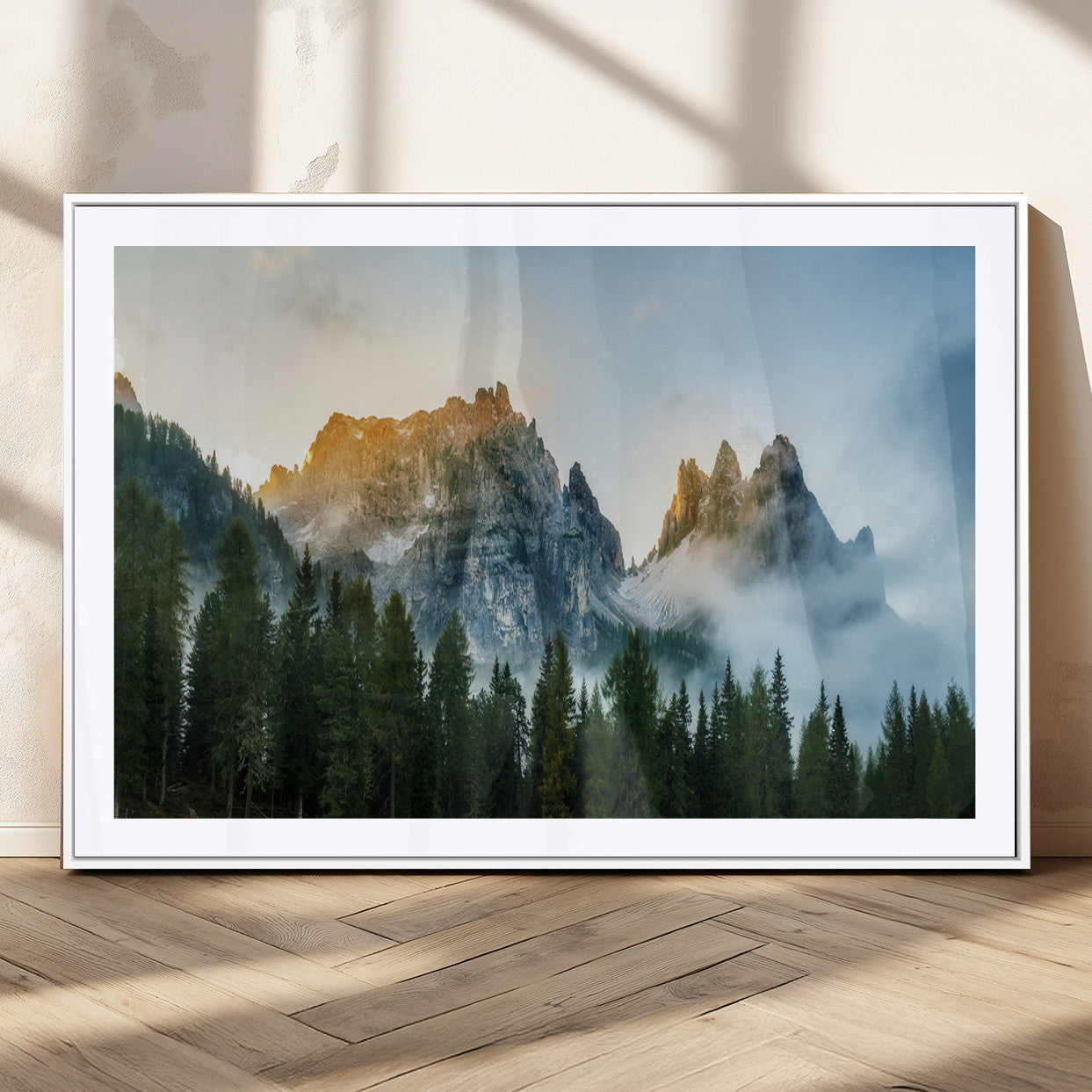 21145440-MGC-FP-36x24_White-Wilderness Wall Art Canvas Print – Misty Forest Nature Landscape Photography Rustic Scenic Artwork for Home, Office