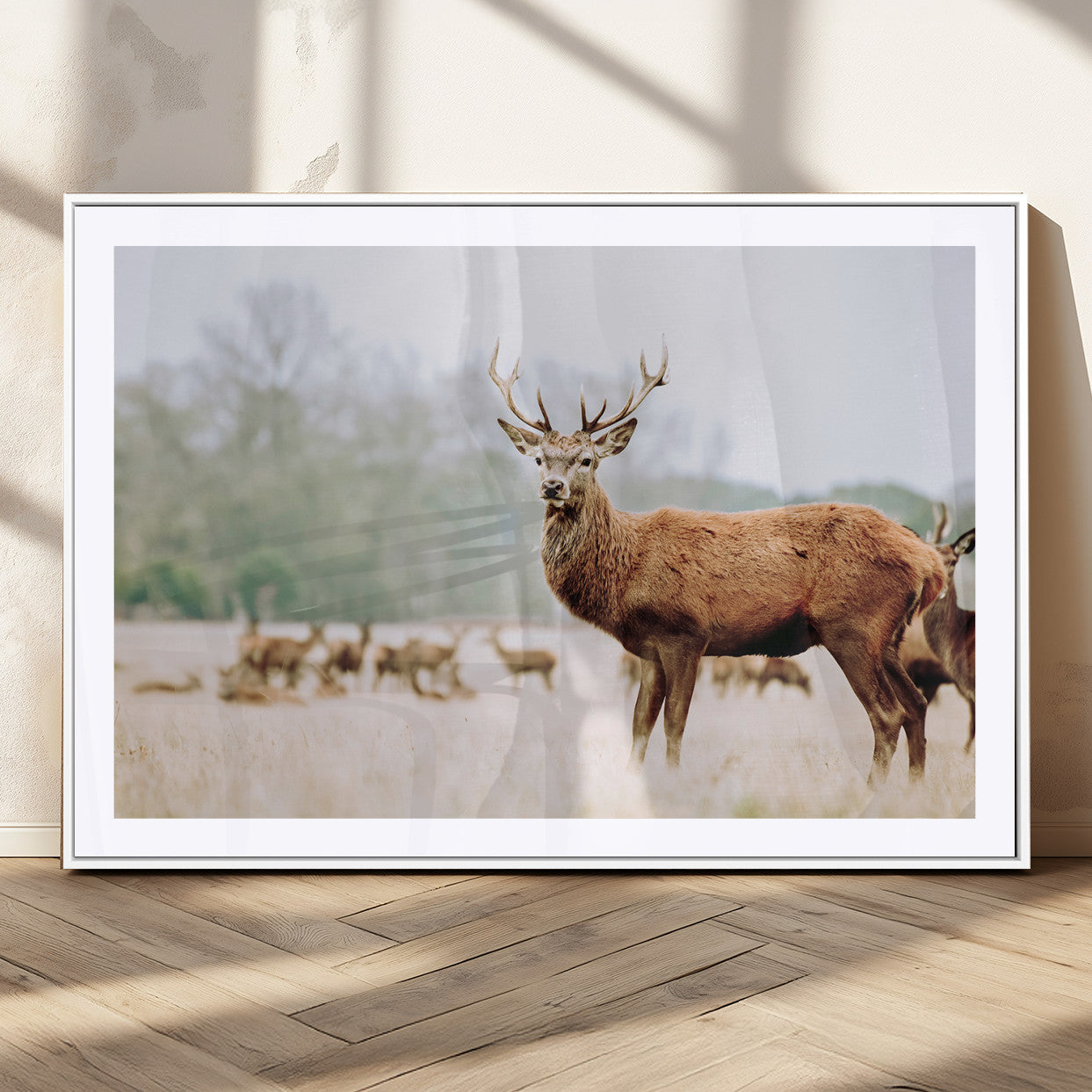 53240224-MGV-CV-36X24-Rustic Deer Wall Art Canvas Print – Forest Woodland Stag Nordic Animal Scenic Nature Artwork for Home, Cabin