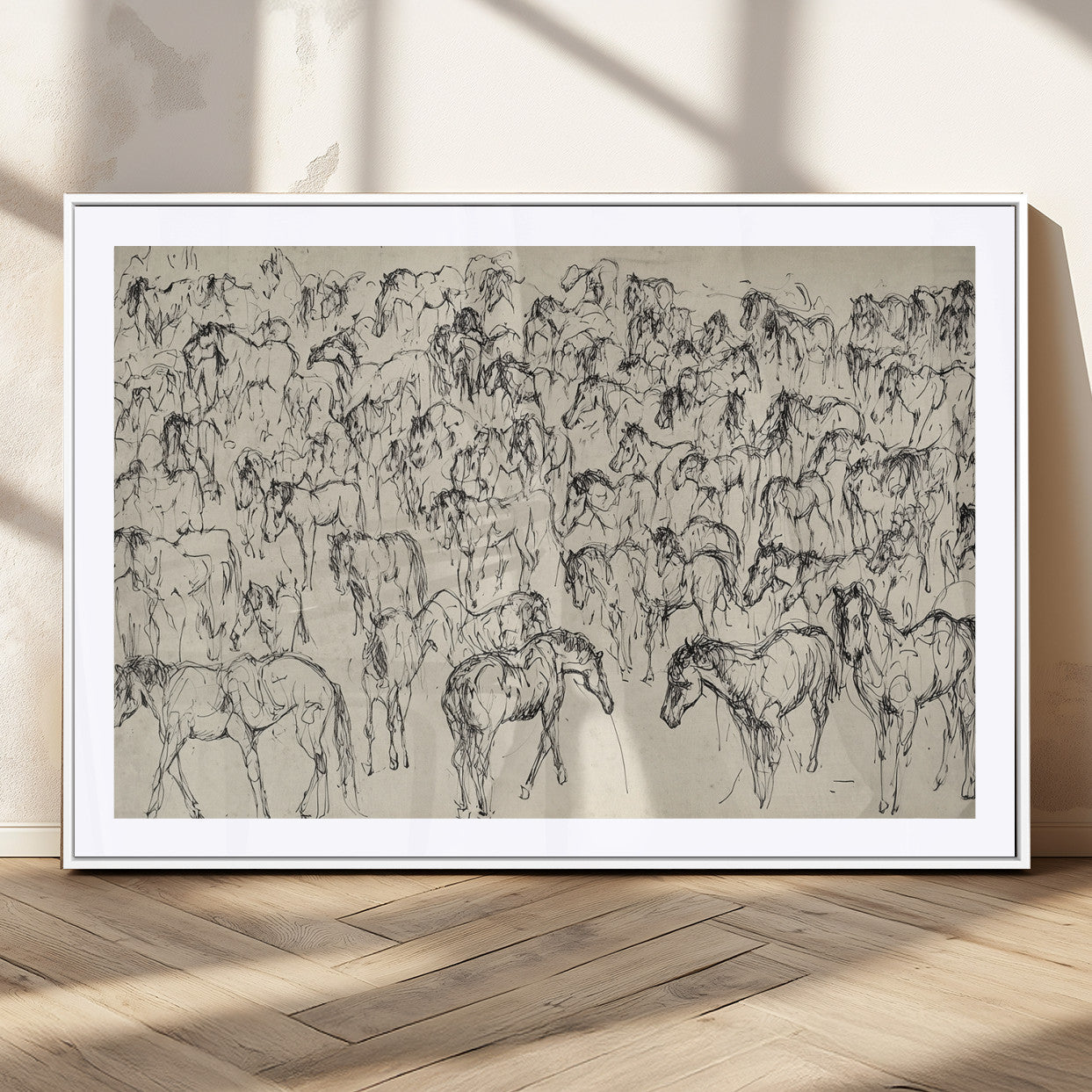 86653927-MGV-CV-36X24-Wild Horse Stampede Wall Art Canvas Print – Monochrome Running Horses Dynamic Motion Elegant Artwork for Home, Office