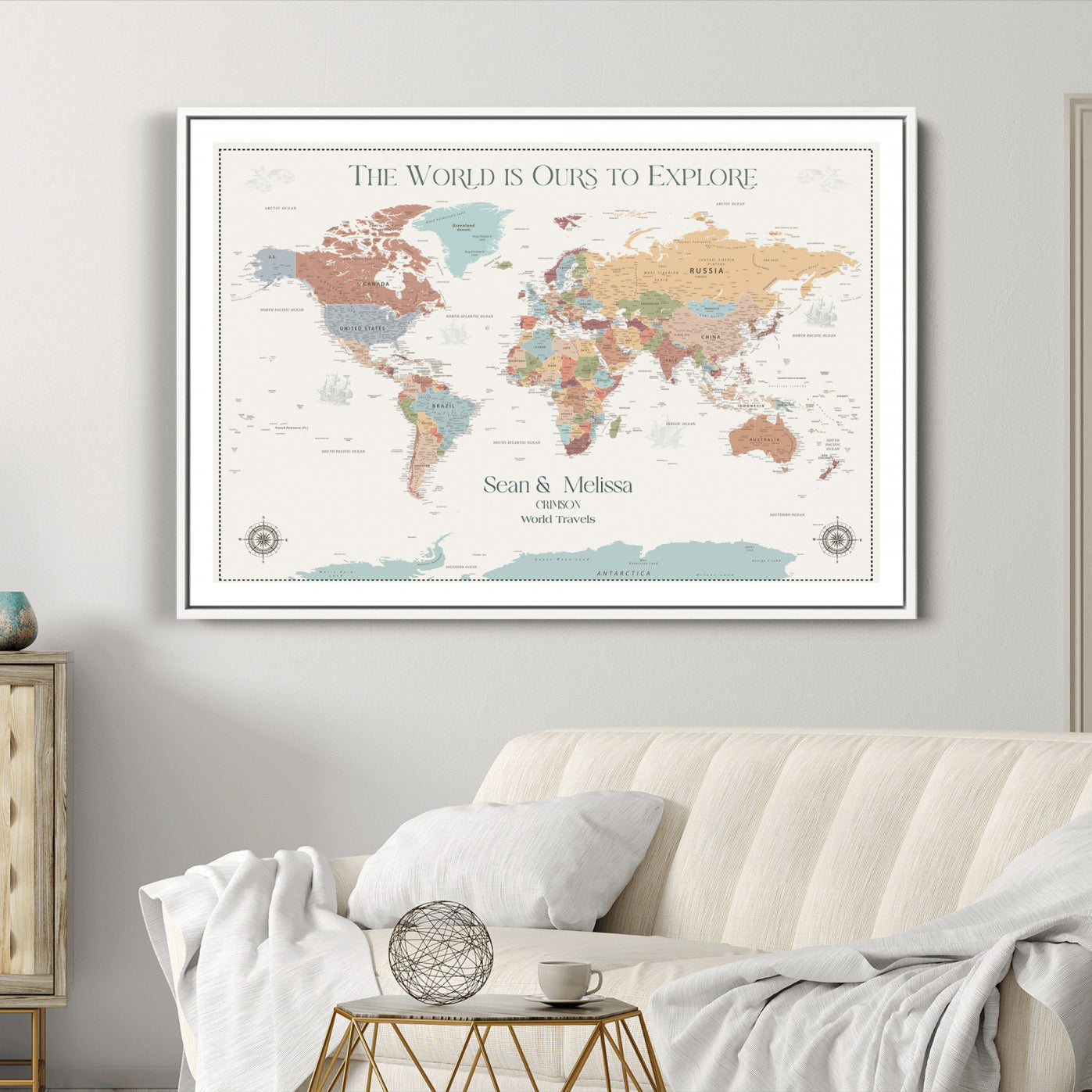 -Personalized Push Pin World Map Canvas – Custom Framed Travel Tracker Wall Art, Large Adventure Map with Pins for Home, Office
