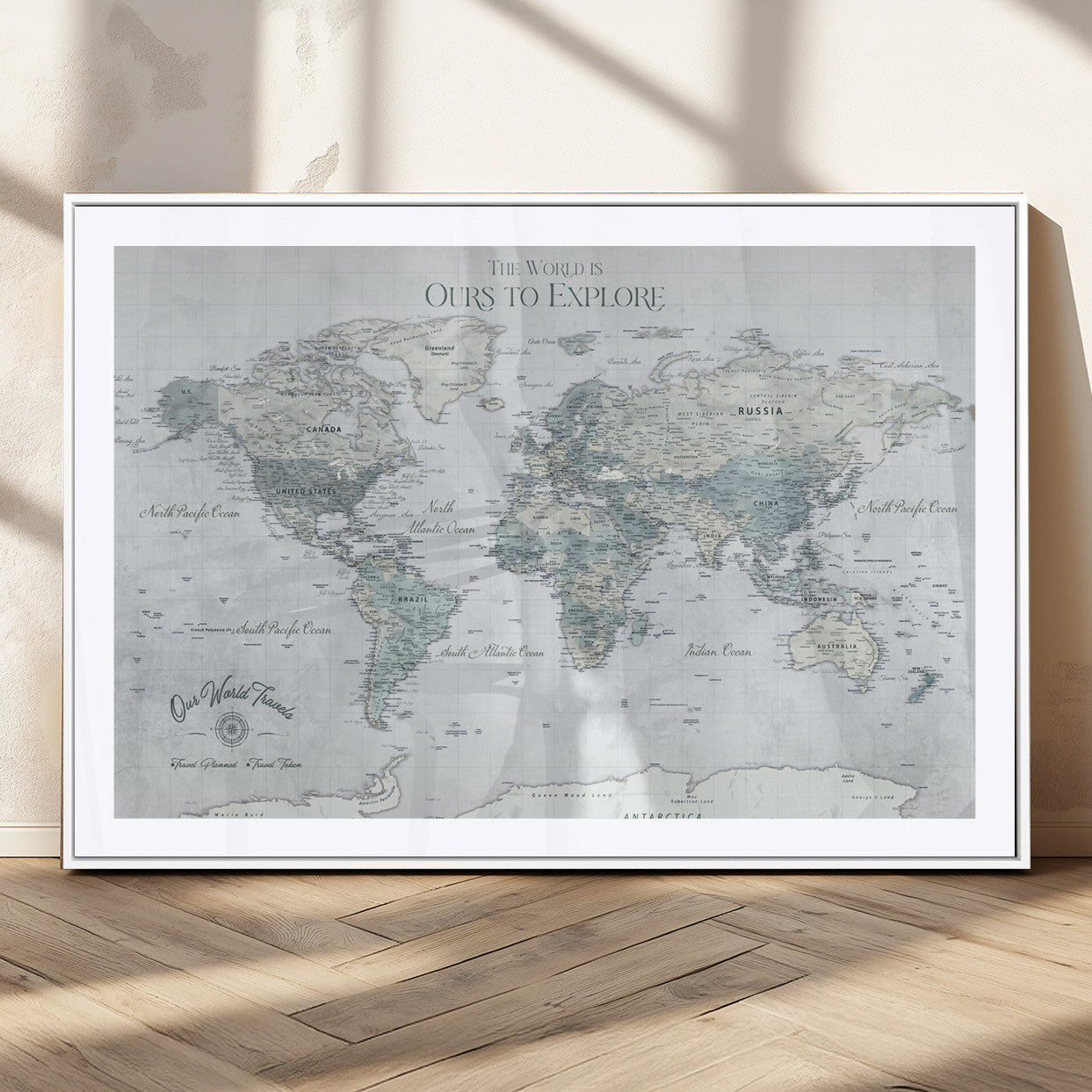 Rehber01-MGV-CV-36X24-Personalized Push Pin World Map Canvas Print – Custom Framed Travel Tracker Wall Art Large Map Artwork for Home, Office