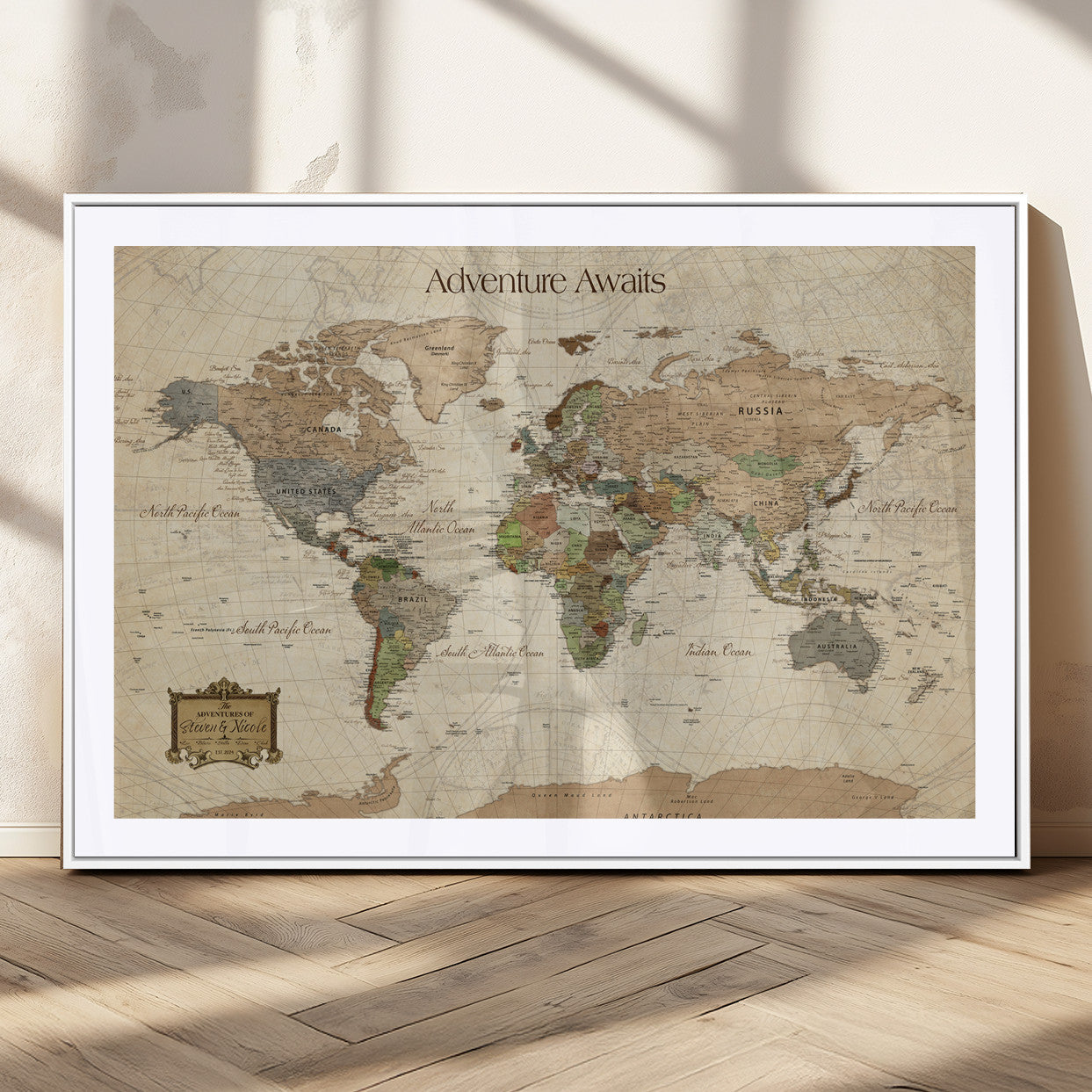 33020399-MGC-FP-36x24_White-Personalized World Map Canvas Print – Custom Push Pin Travel Tracker Map Anniversary Gift for Couples for Home, Office