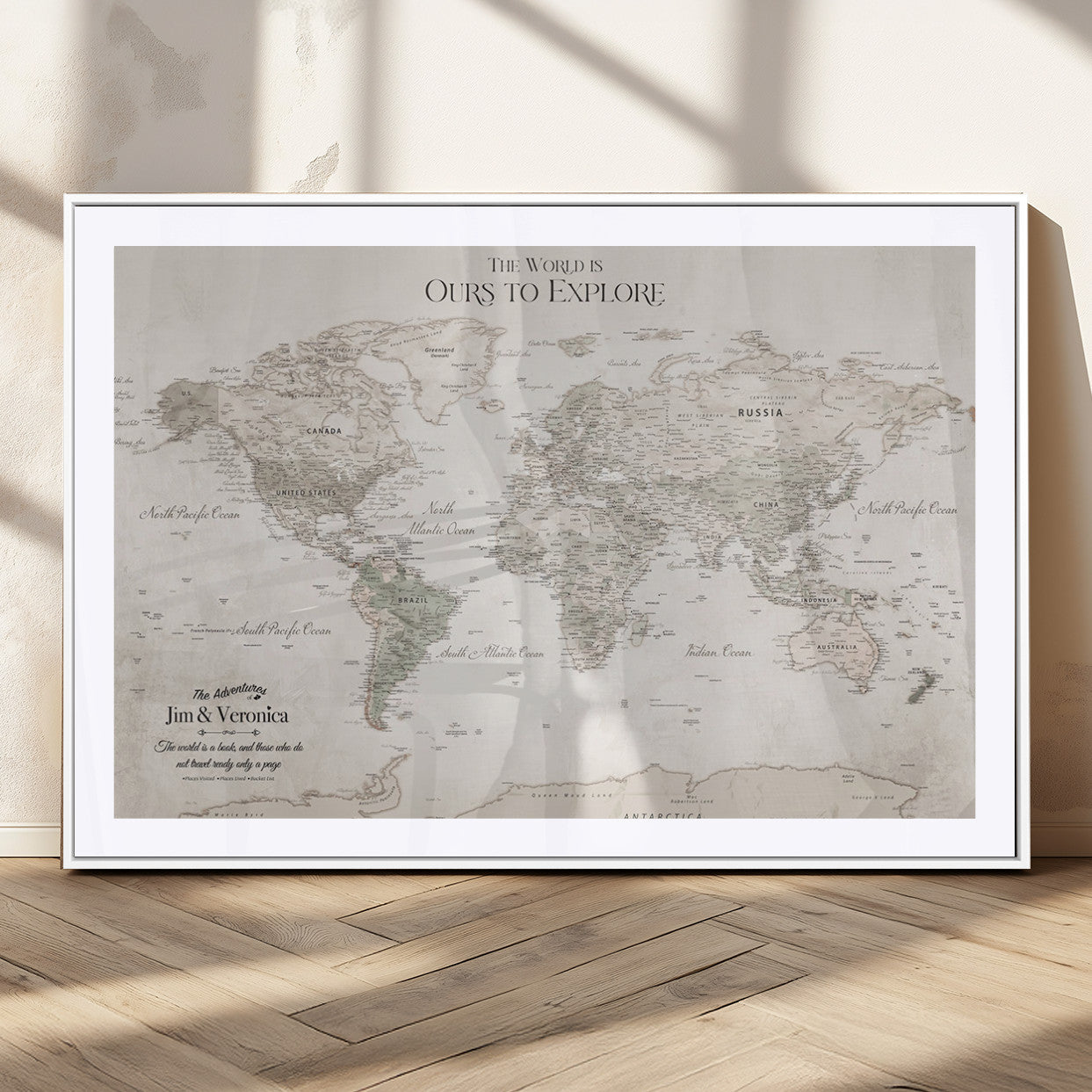 -Personalized Push Pin World Map Wall Art Canvas Print – Custom Framed Travel Tracker Gift for Couples or Family for home, office