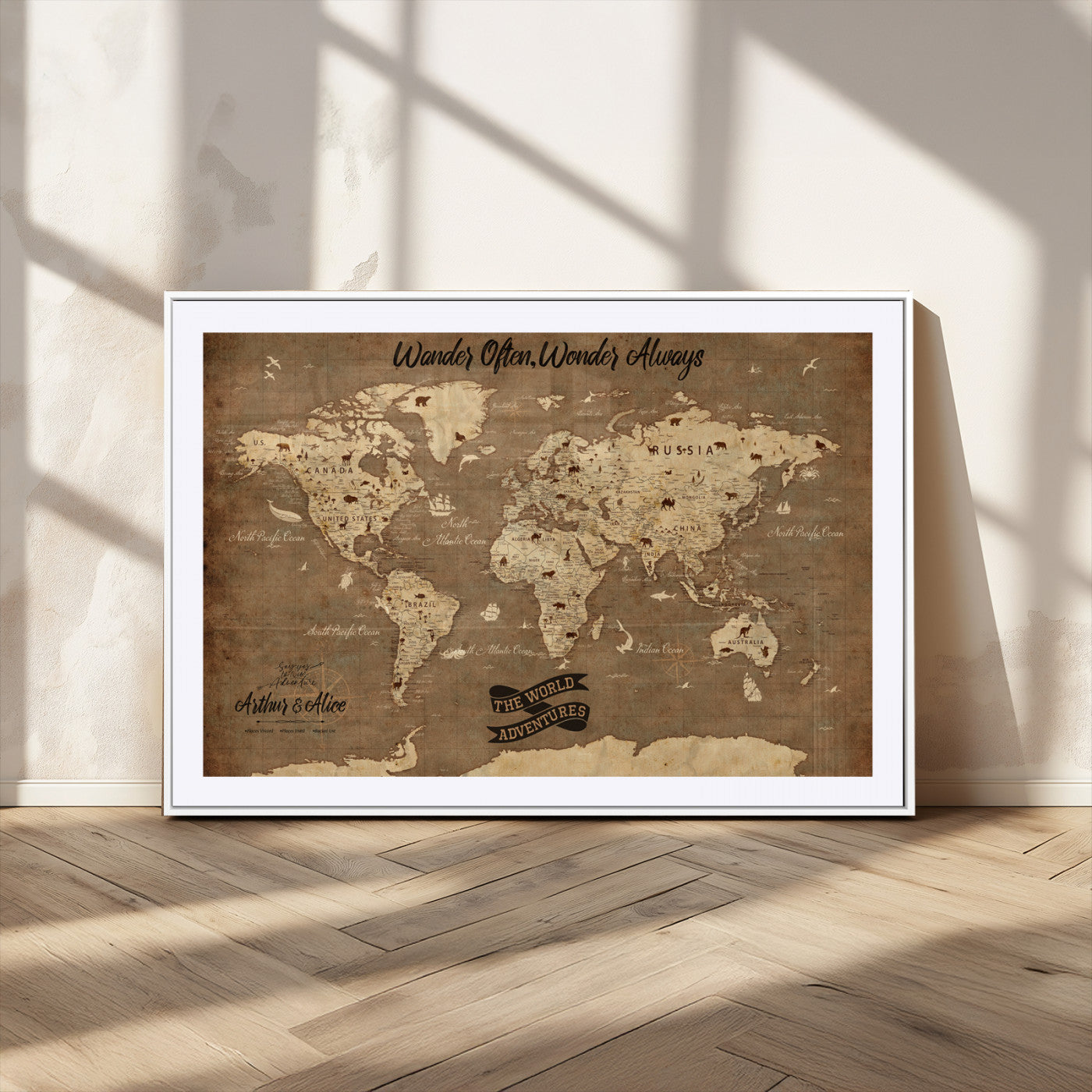 Rehber01-MGV-CV-36X24-Customize Push Pin World Map Wall Art Canvas Print – Personalized Kids Room Framed Map Adventure Travel for home, office