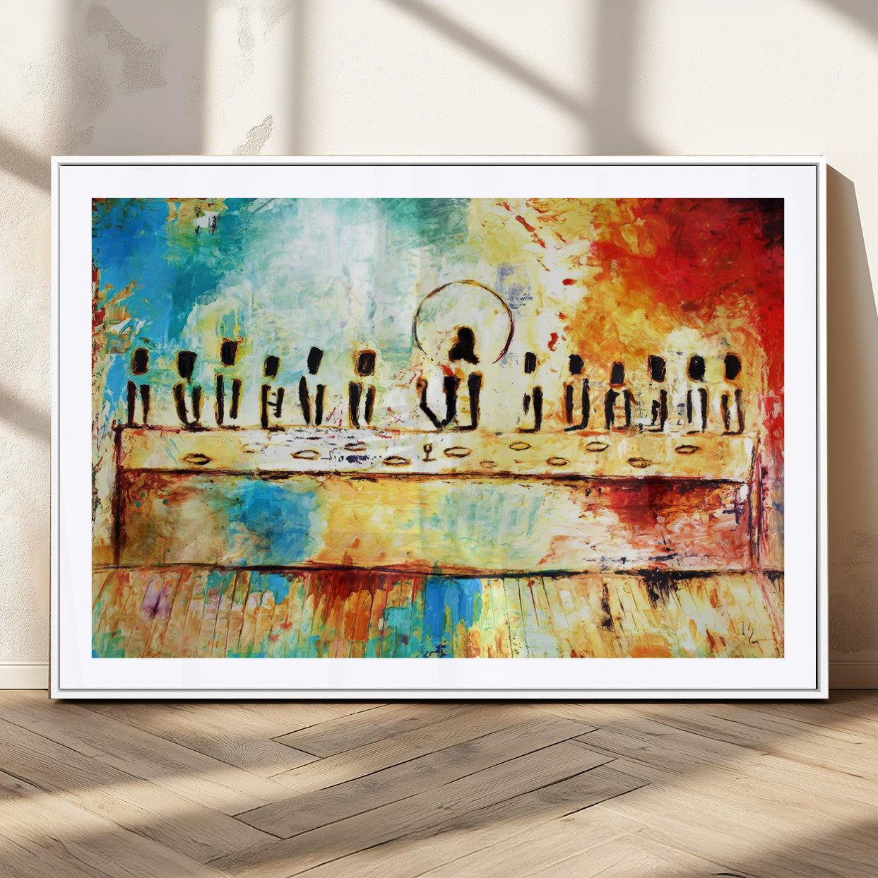 68892000-MGV-CV-36X24-Abstract Last Supper Art Print – Vibrant Contemporary Jesus and Disciples Modern Canvas Painting Artwork for Home Office